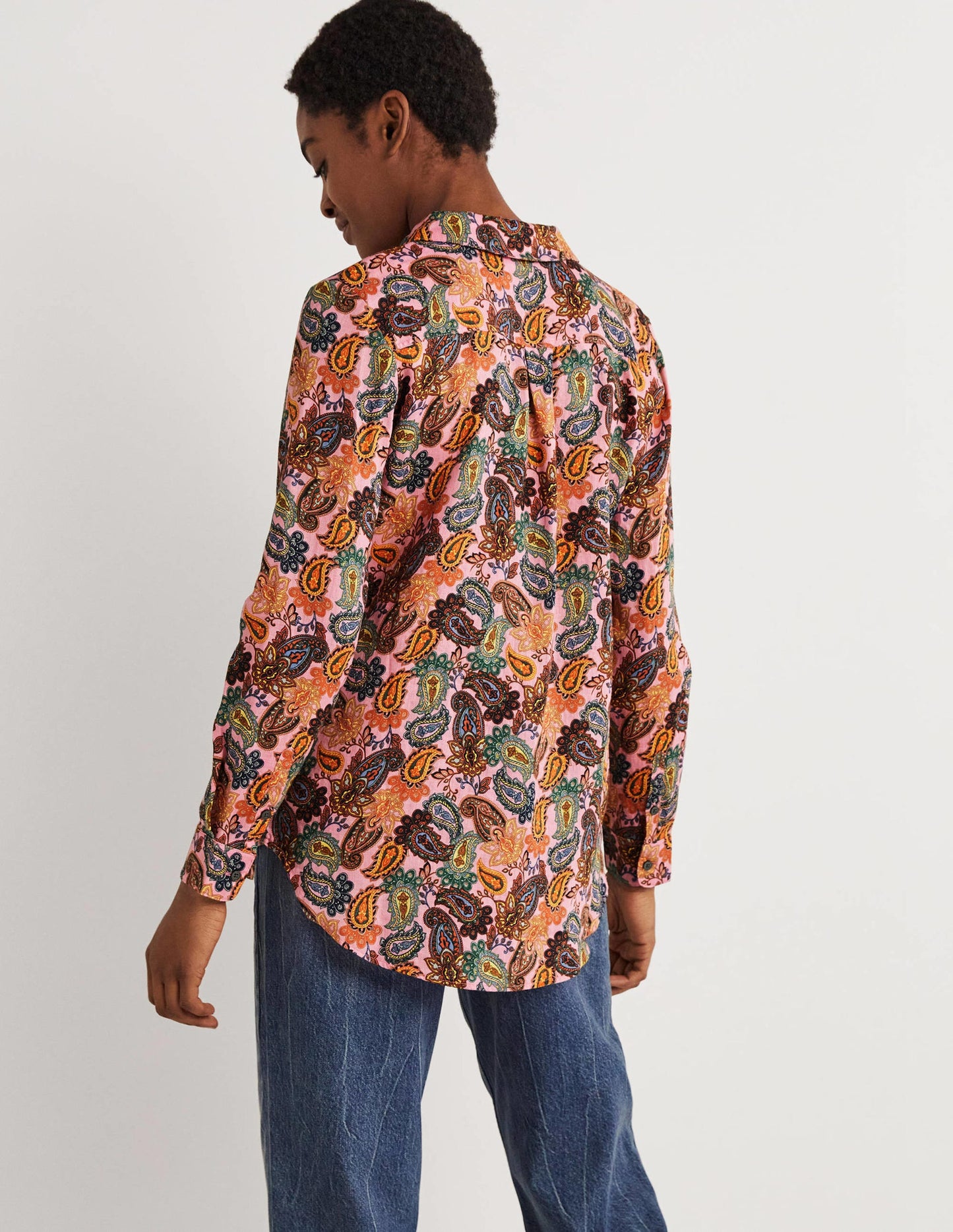 Linen Shirt-Cherry Blossom, Paisley Charm