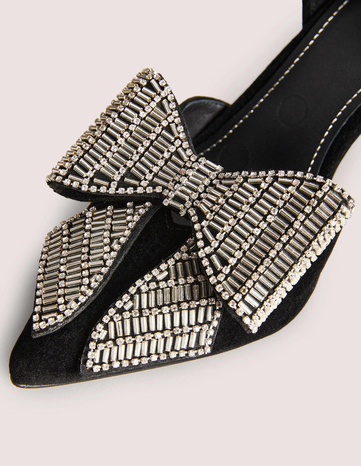 Bow Embellished Heeled Courts-Black Velvet