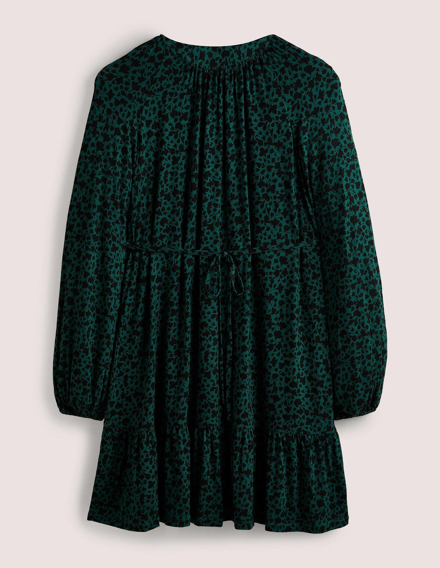 Crew Neck Jersey Mini Dress-Hunter Green, Meadow Sprig
