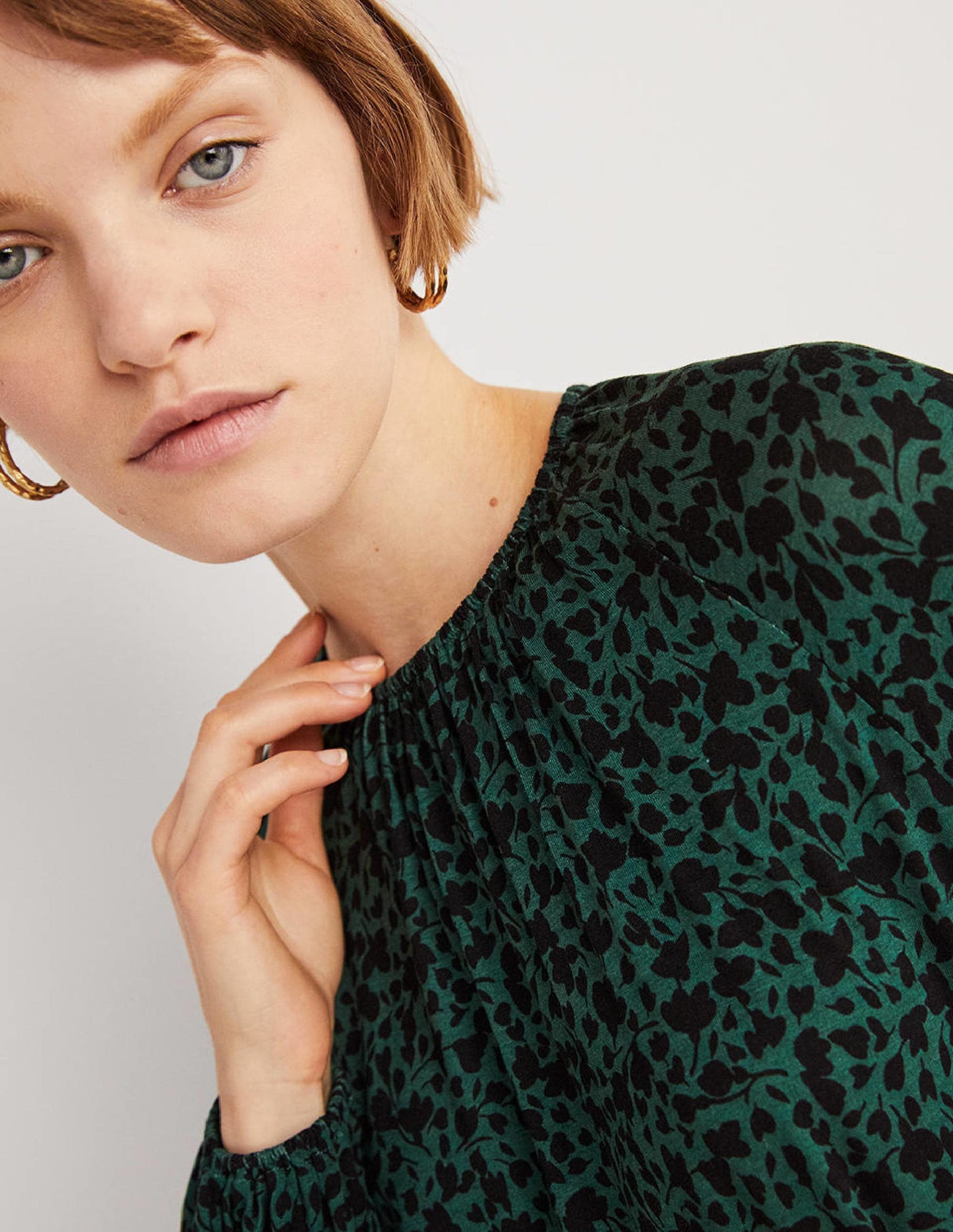 Crew Neck Jersey Mini Dress-Hunter Green, Meadow Sprig