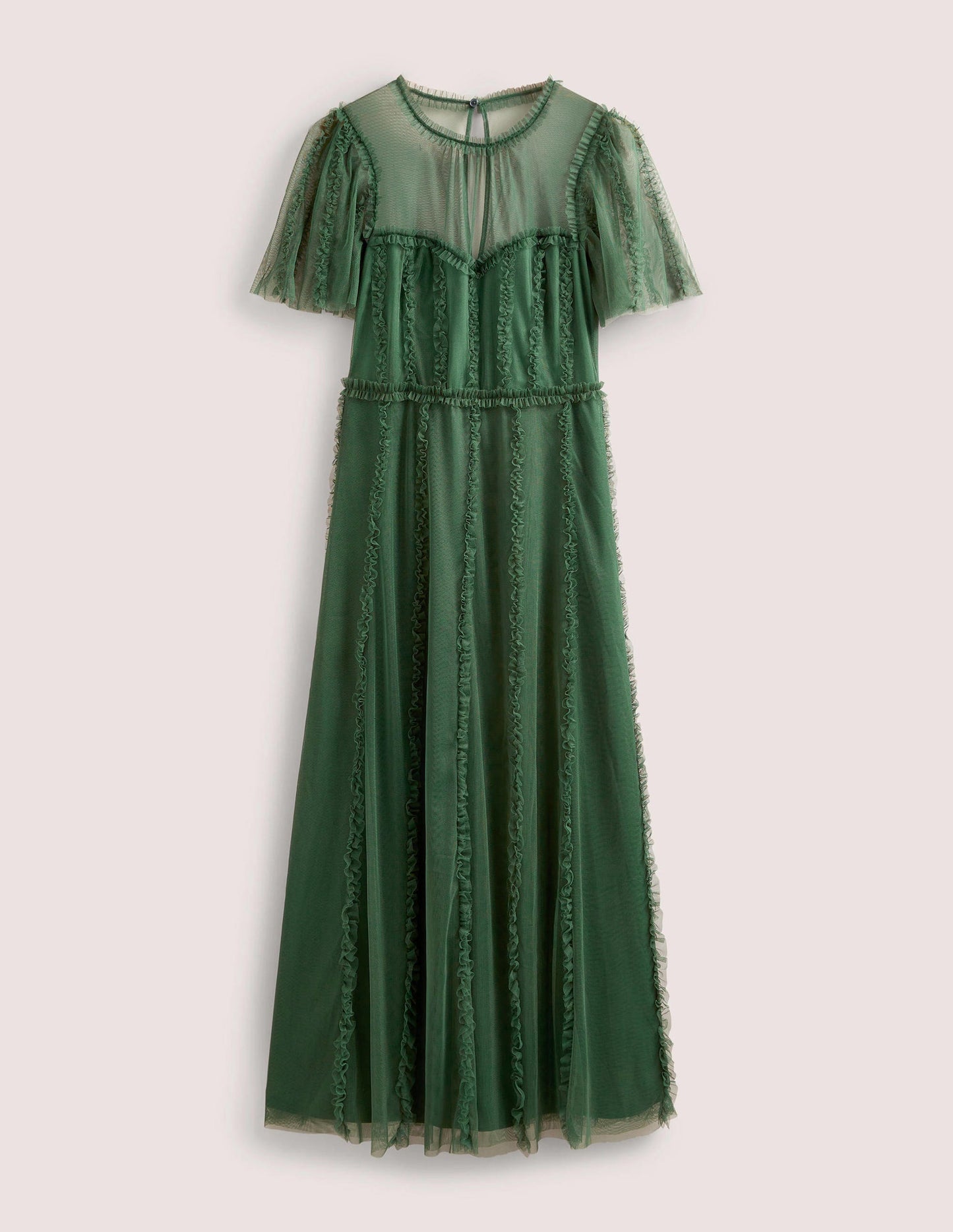 Tulle Maxi Ruffle Party Dress-Trekking Green