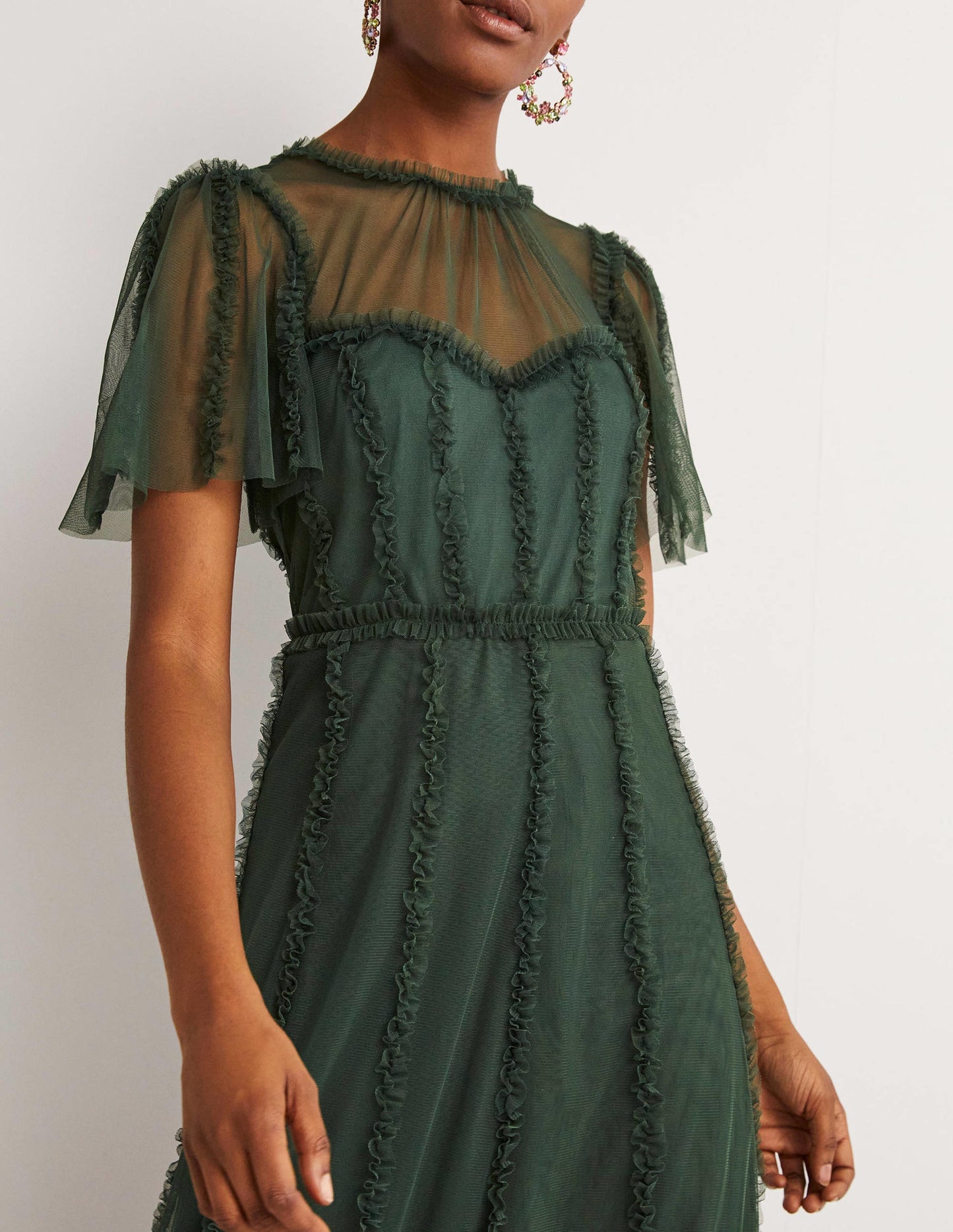 Tulle Maxi Ruffle Party Dress-Trekking Green
