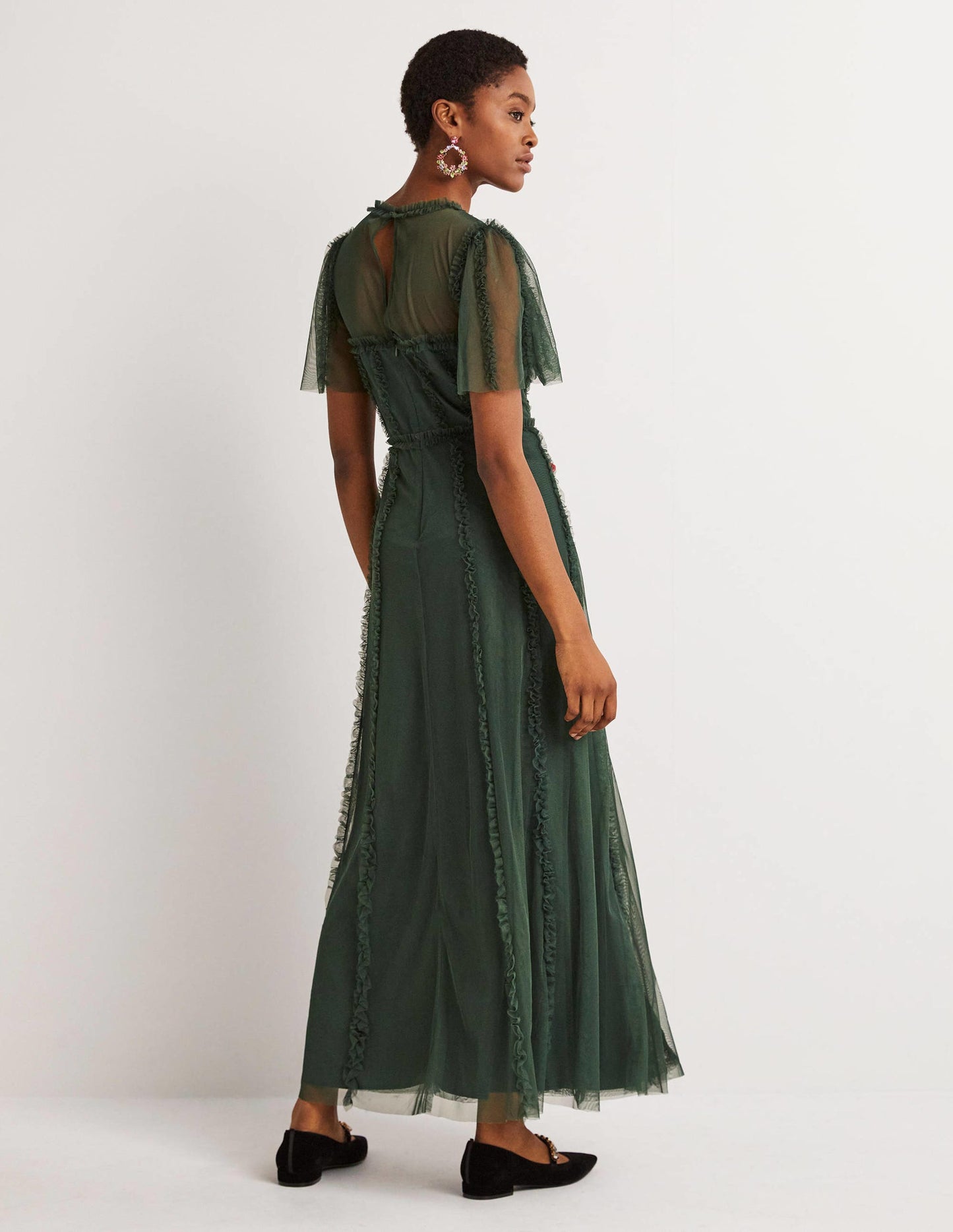 Tulle Maxi Ruffle Party Dress-Trekking Green