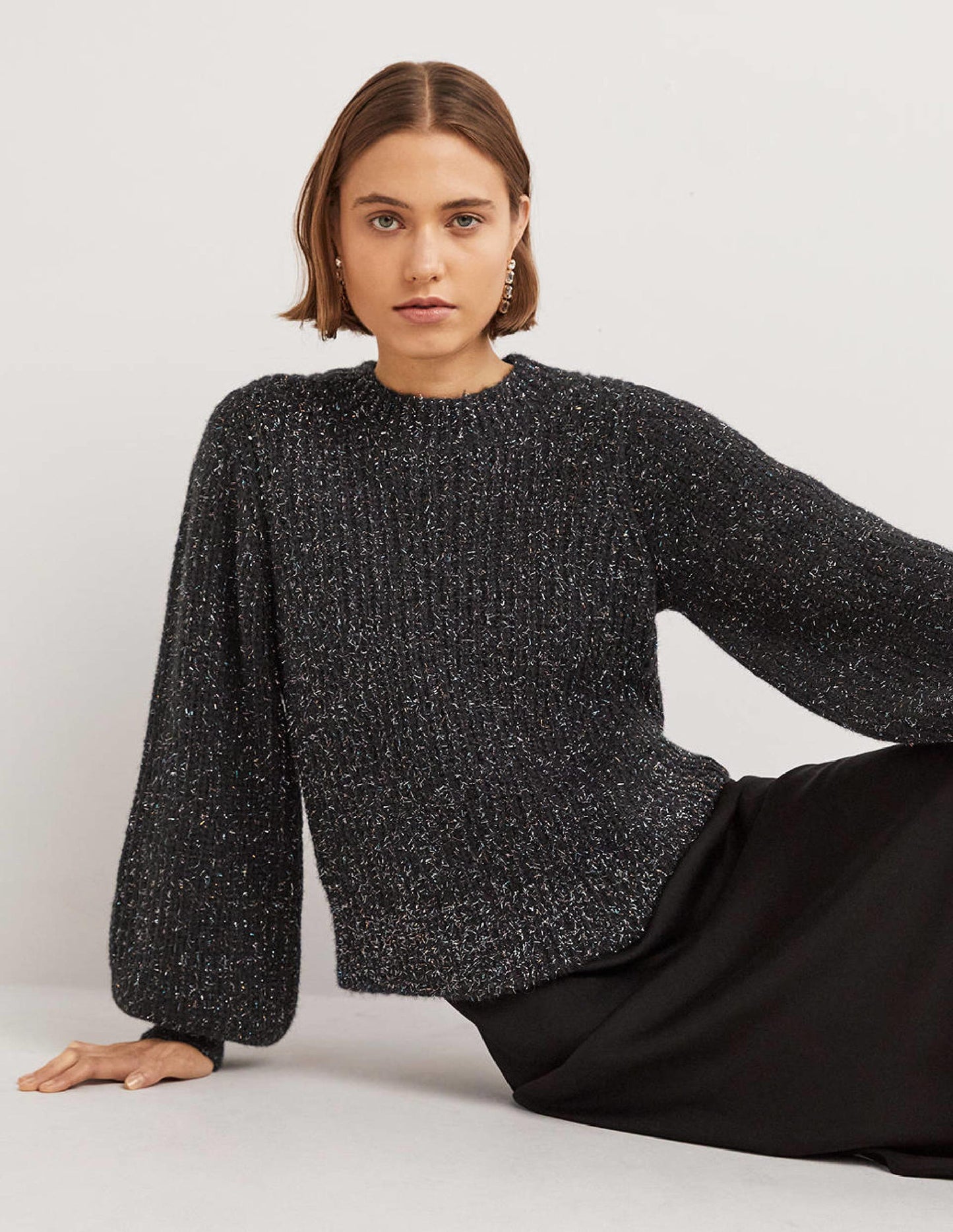 Chunky Ribbed Jumper-Black Sparkle