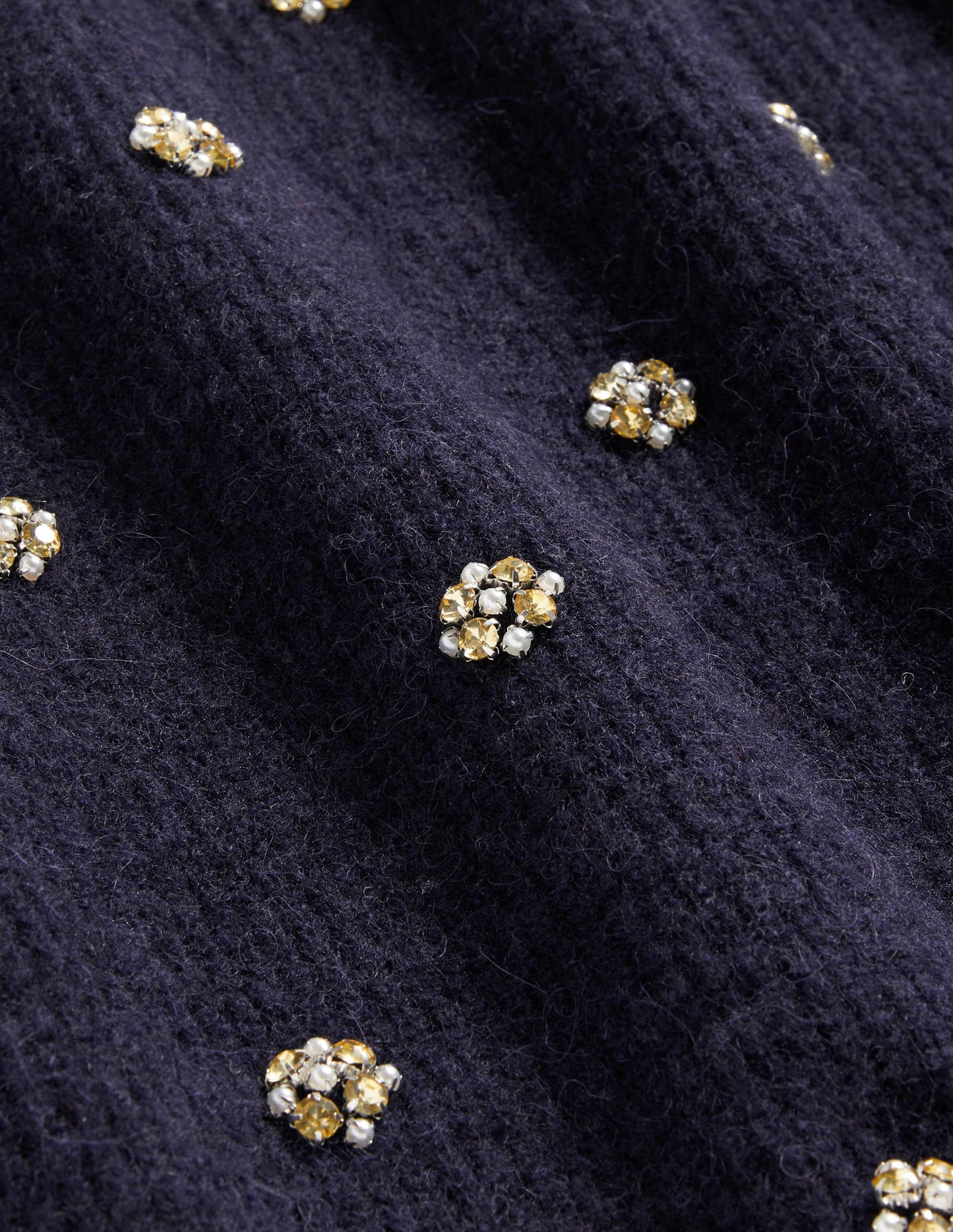 Embellished Fluffy T-shirt-Navy Embellishment