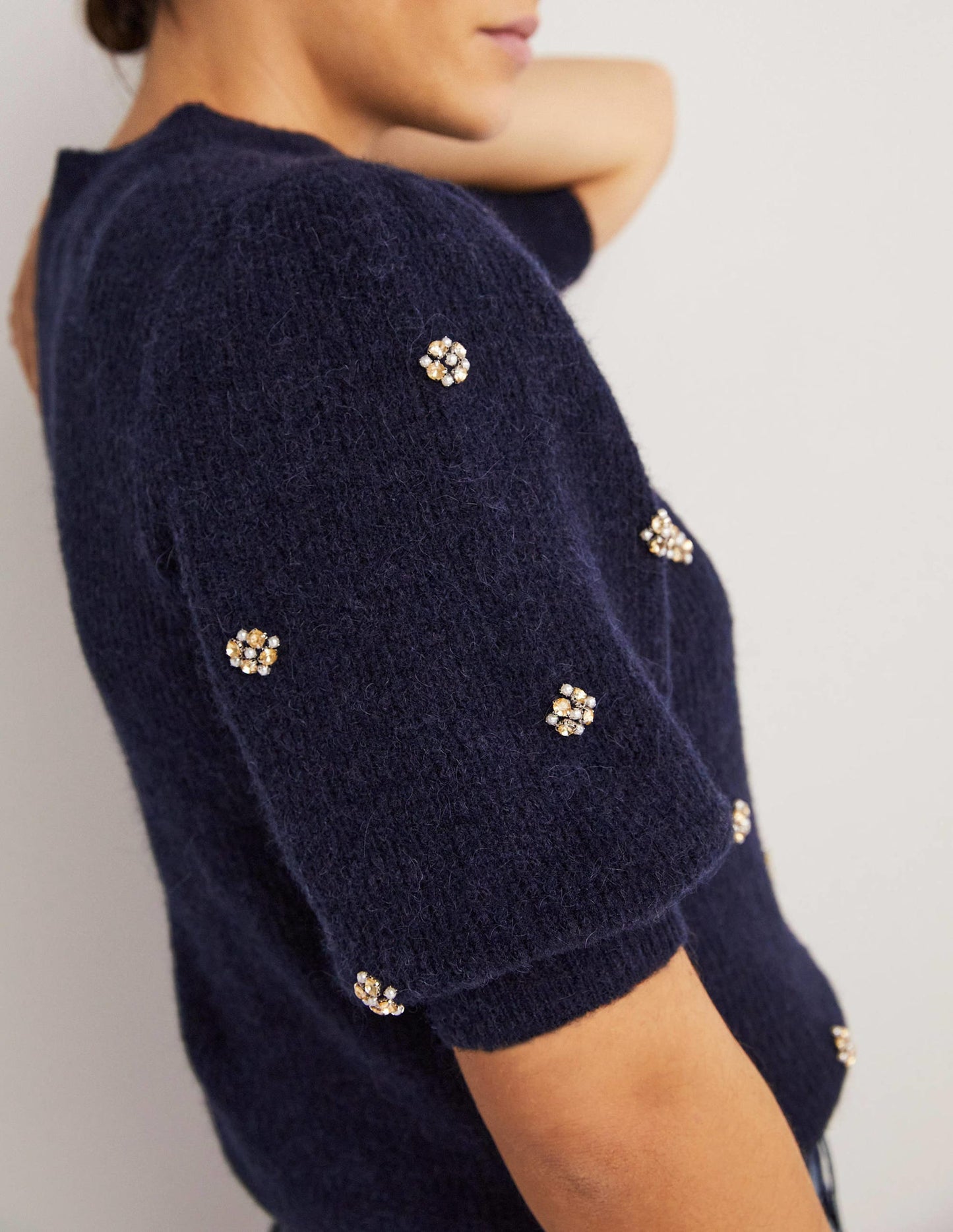 Embellished Fluffy T-shirt-Navy Embellishment