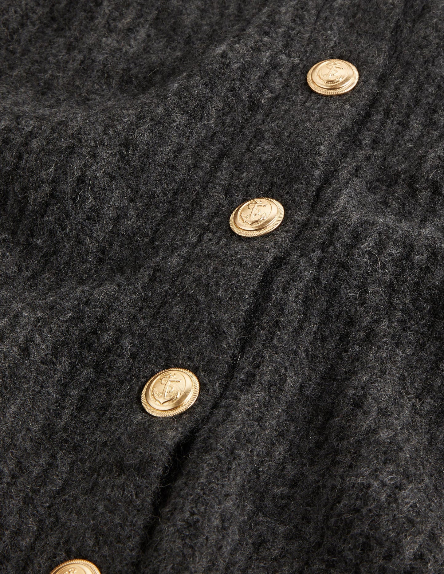 Gold Button Fluffy Cardigan-Charcoal Melange