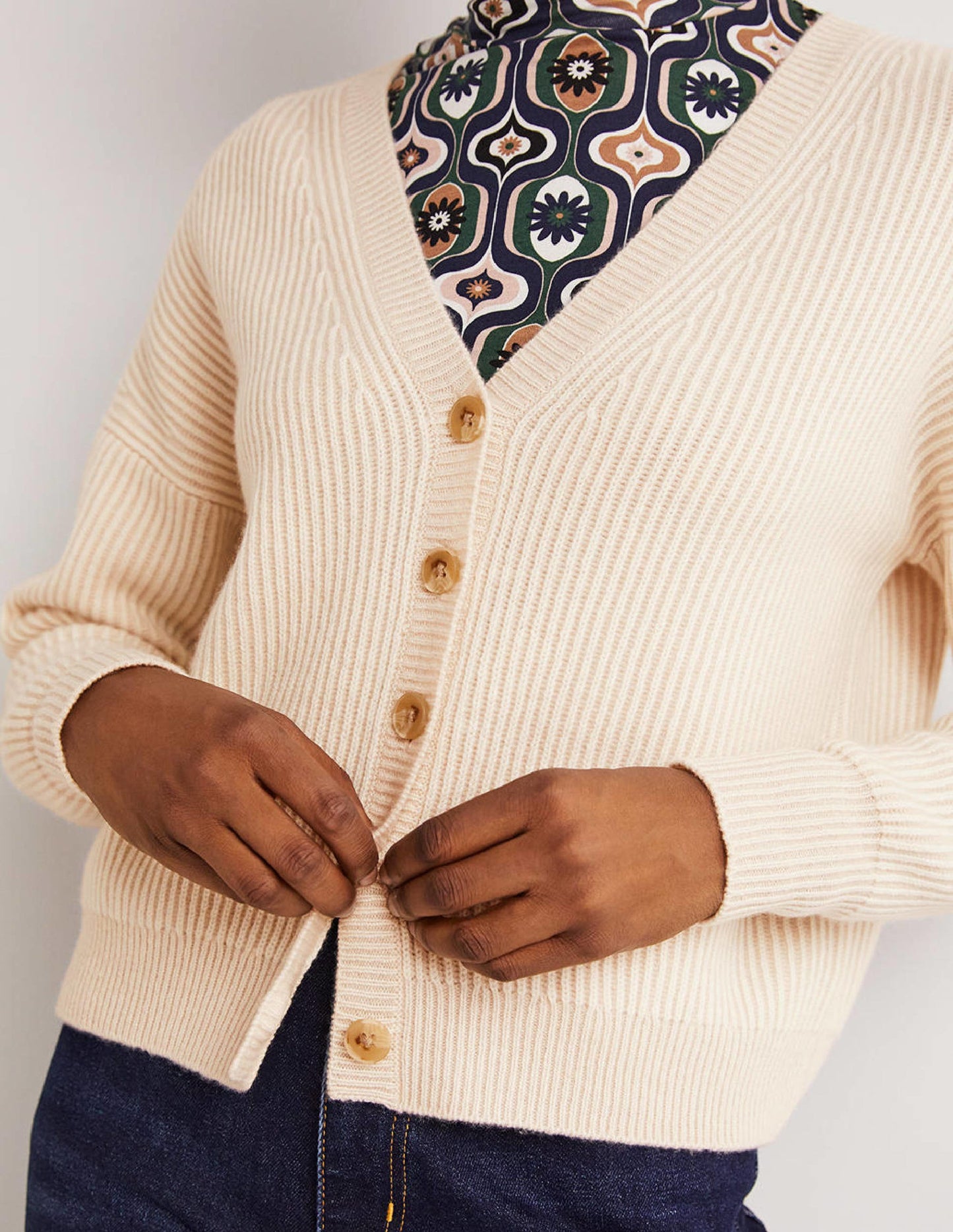 Ribbed Knit Cashmere Cardigan-Rope