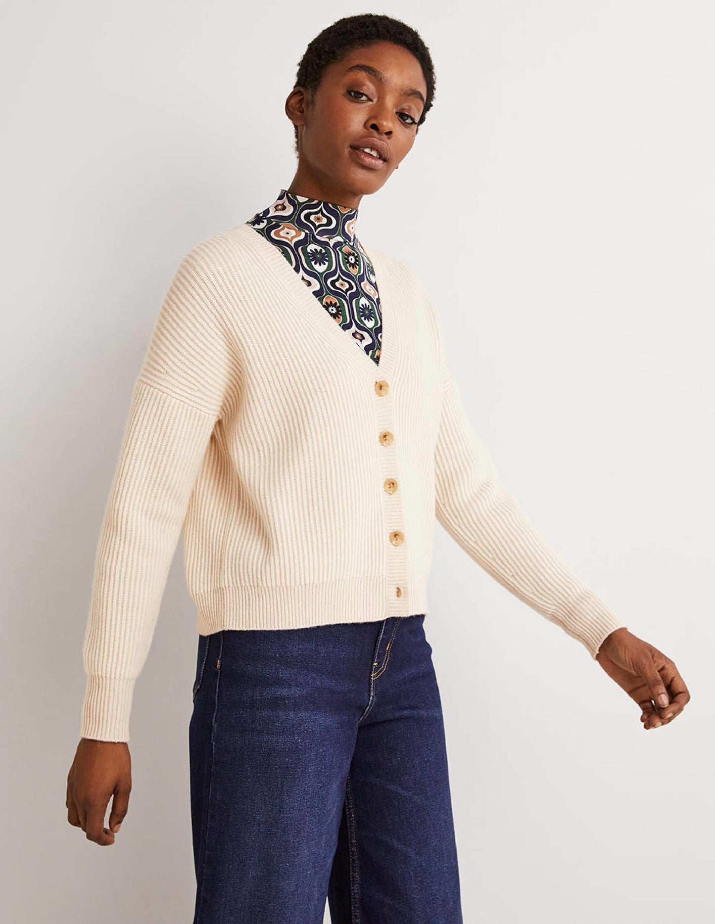 Ribbed Knit Cashmere Cardigan-Rope