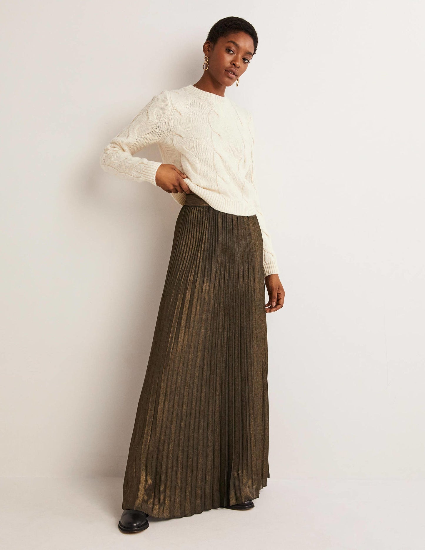 Pleated Party Maxi Skirt-Metallic Foil