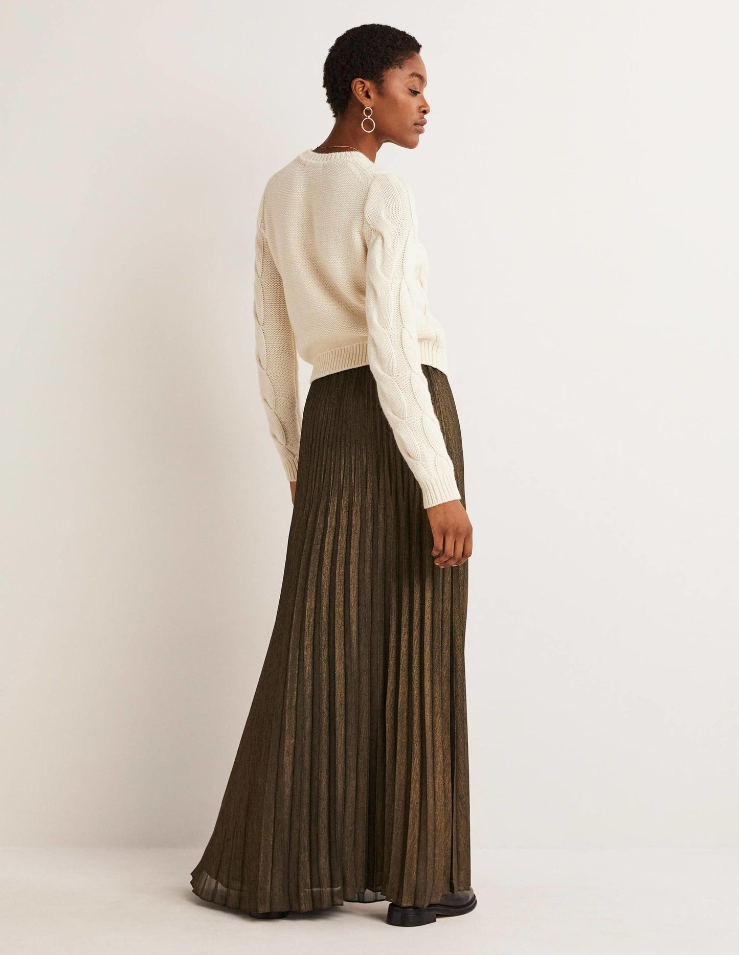 Pleated Party Maxi Skirt-Metallic Foil