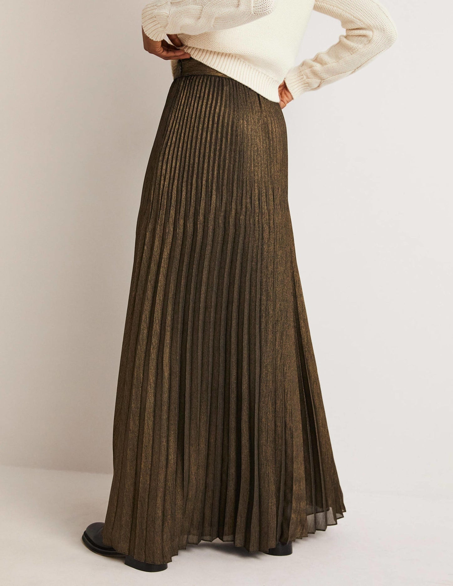 Pleated Party Maxi Skirt-Metallic Foil