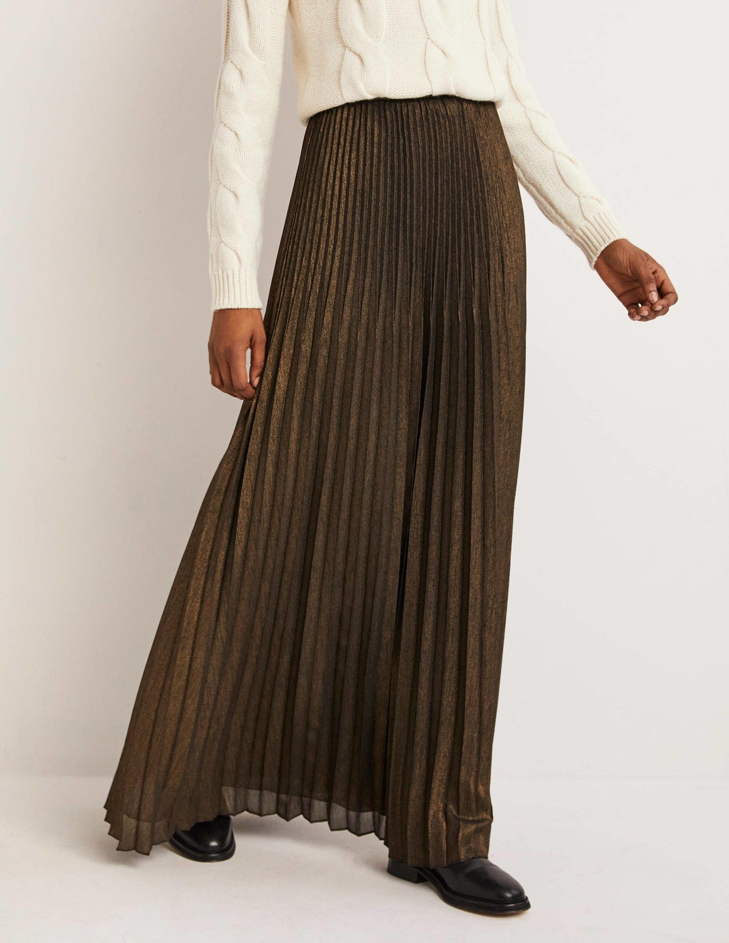 Pleated Party Maxi Skirt-Metallic Foil