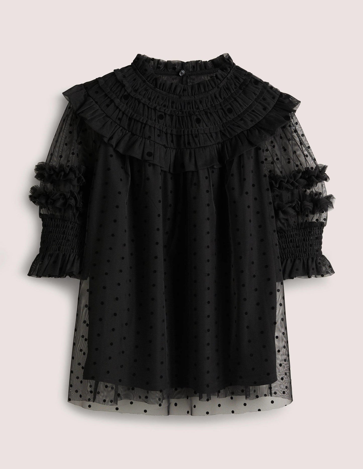 Black Polka Dot Tulle Party Top-Black