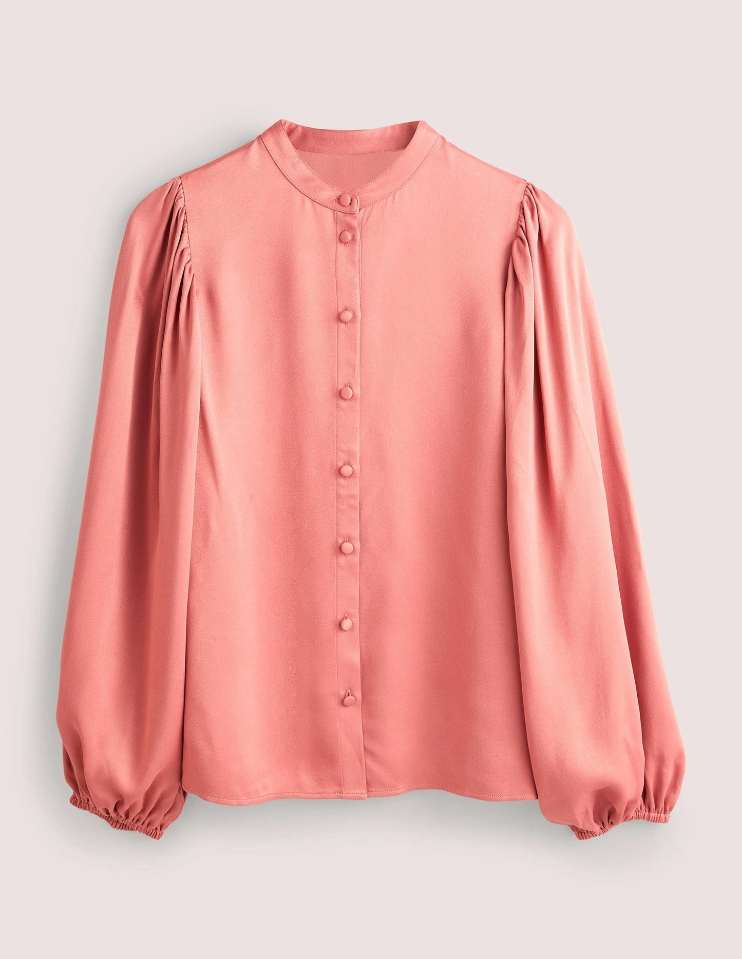 Blouson Sleeve Satin Shirt-Dusty Rose