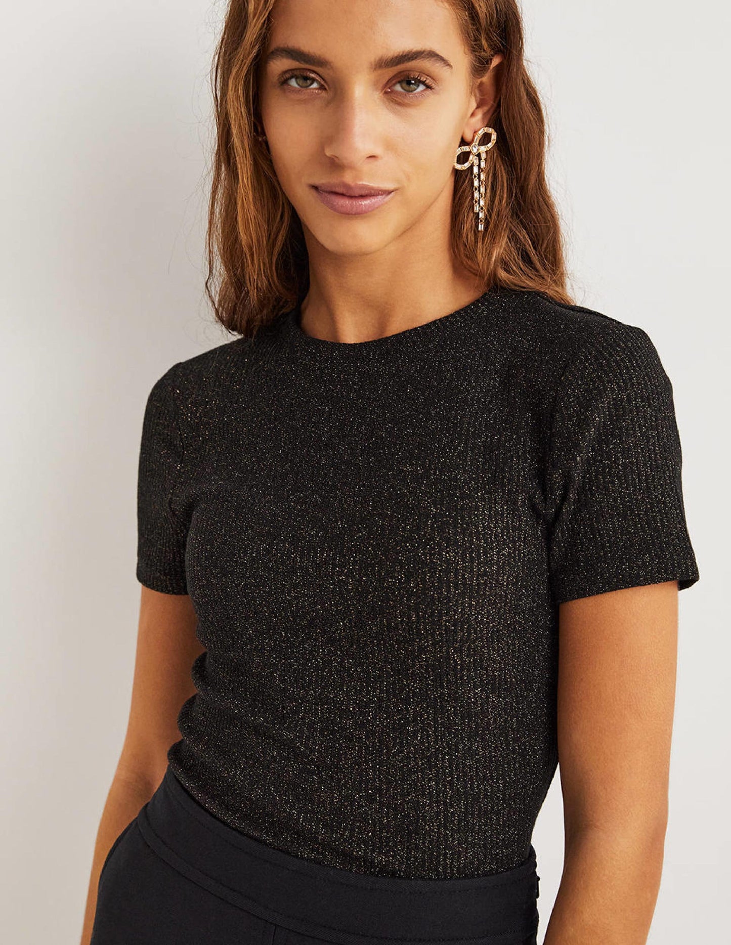 Sparkle Shrunken T-Shirt-Black/Gold Sparkle