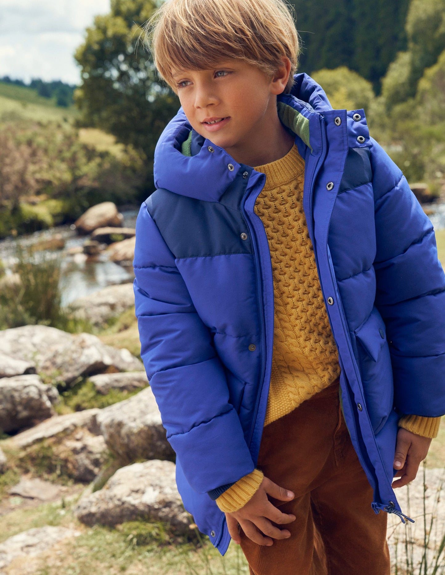 Fleece Lined Padded Coat-Bluing