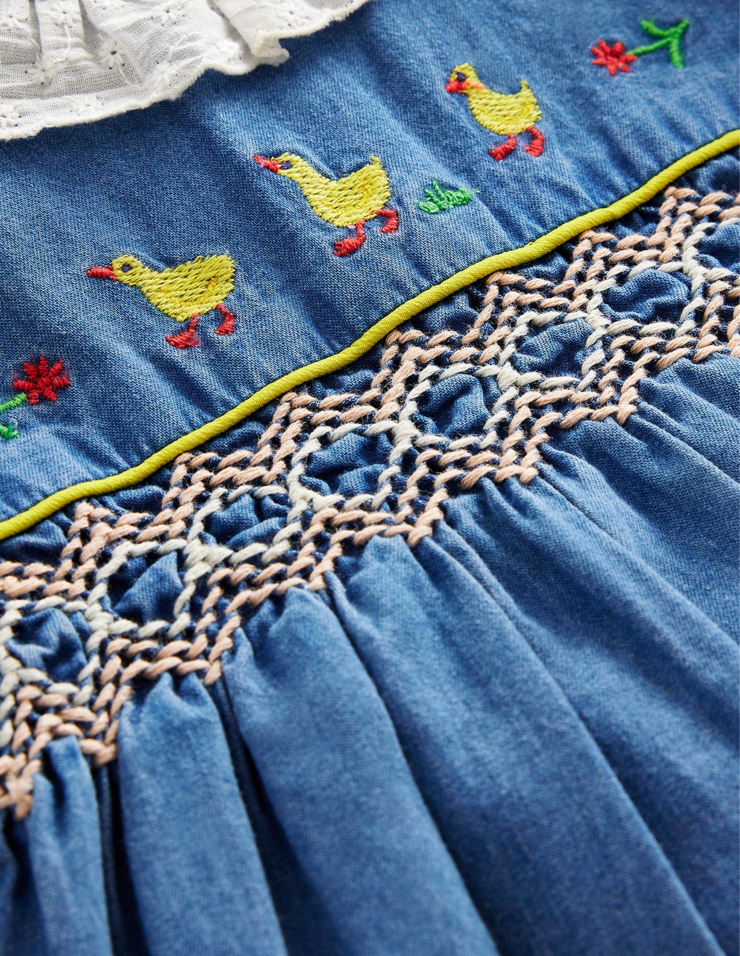 Woven Smocked Romper-Chambray Ducks