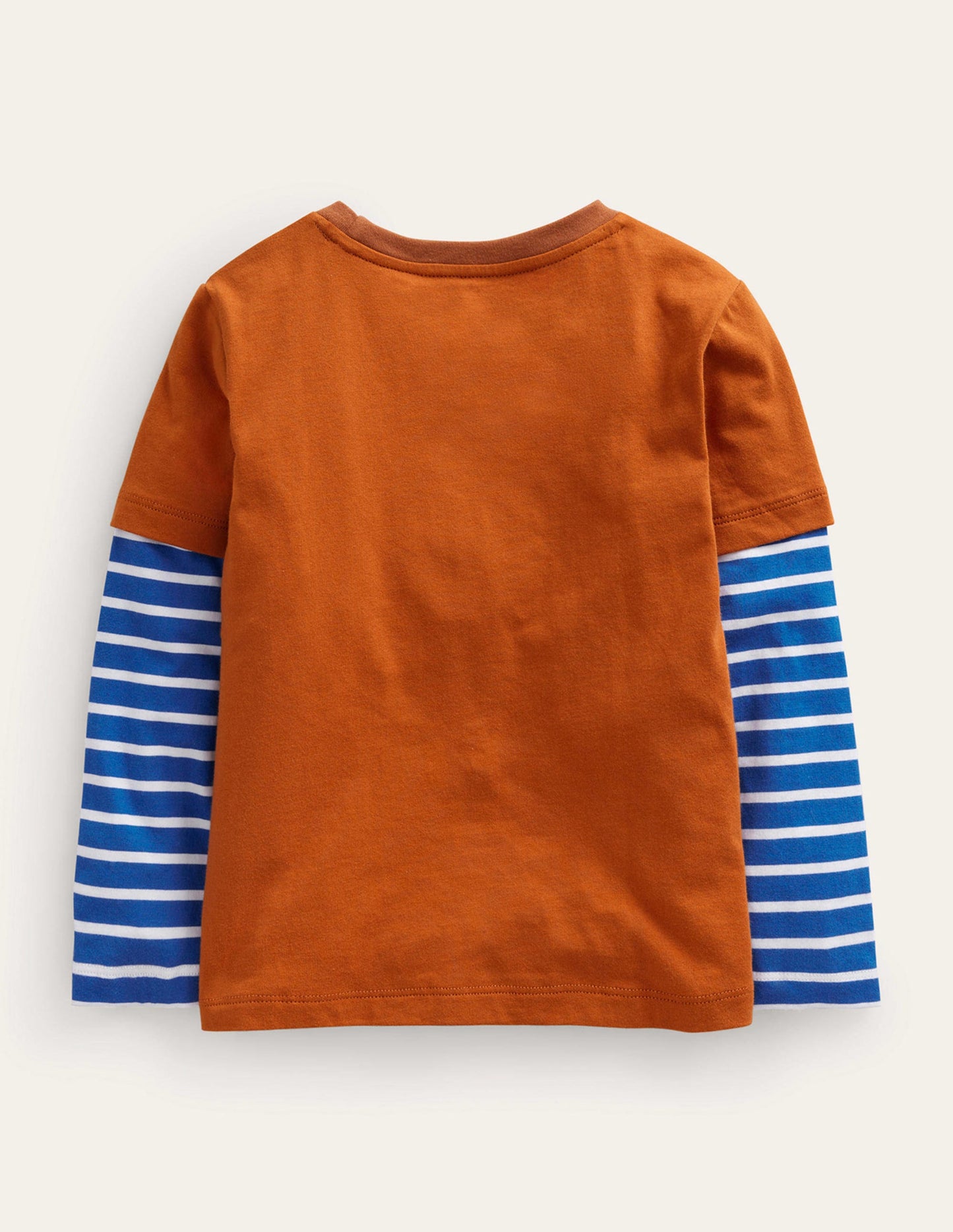 Appliqué Mock Sleeve T-Shirt-Autumn Orange Badger