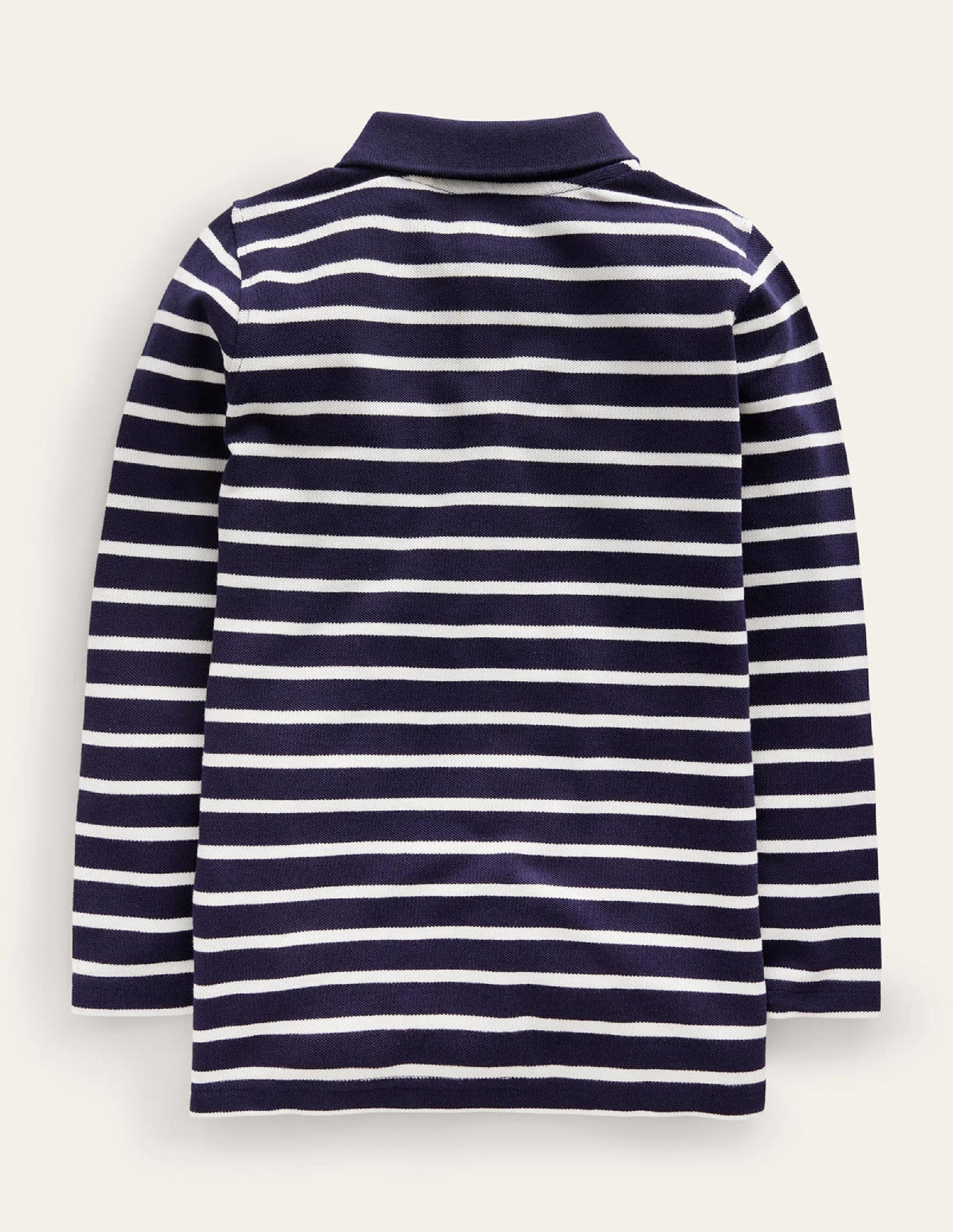 Long Sleeve Pique Polo-Navy/Ivory