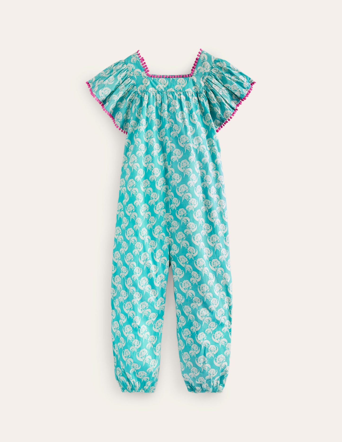 Relaxed Cotton-Poplin Jumpsuit-Delphinium Blue Floral Stamp