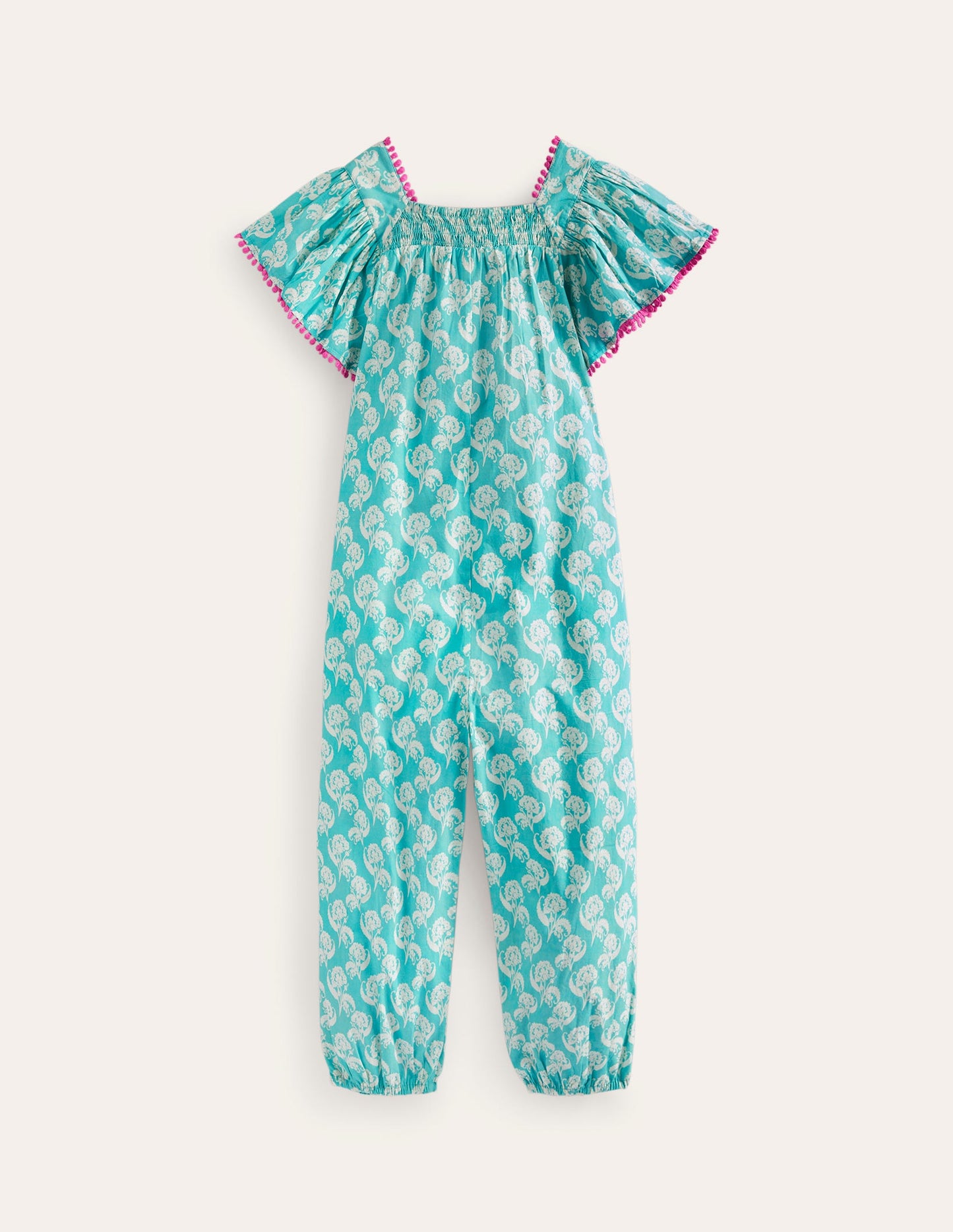 Relaxed Cotton-Poplin Jumpsuit-Delphinium Blue Floral Stamp