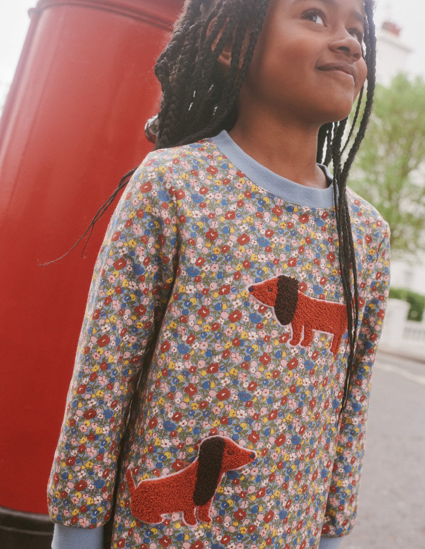 Appliqué Sweatshirt Dress-Pebble Blue Flower Dog