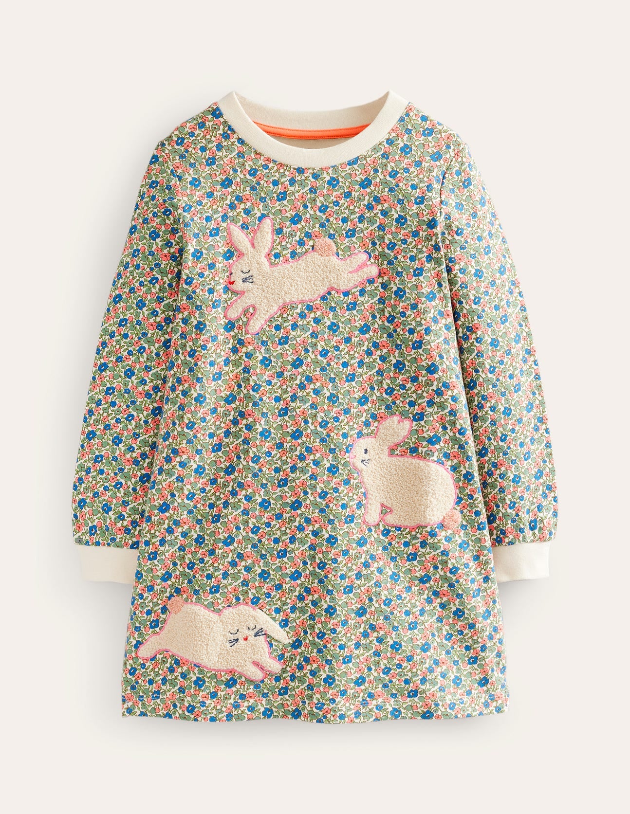 Appliqué Sweatshirt Dress-Floral Bunnies
