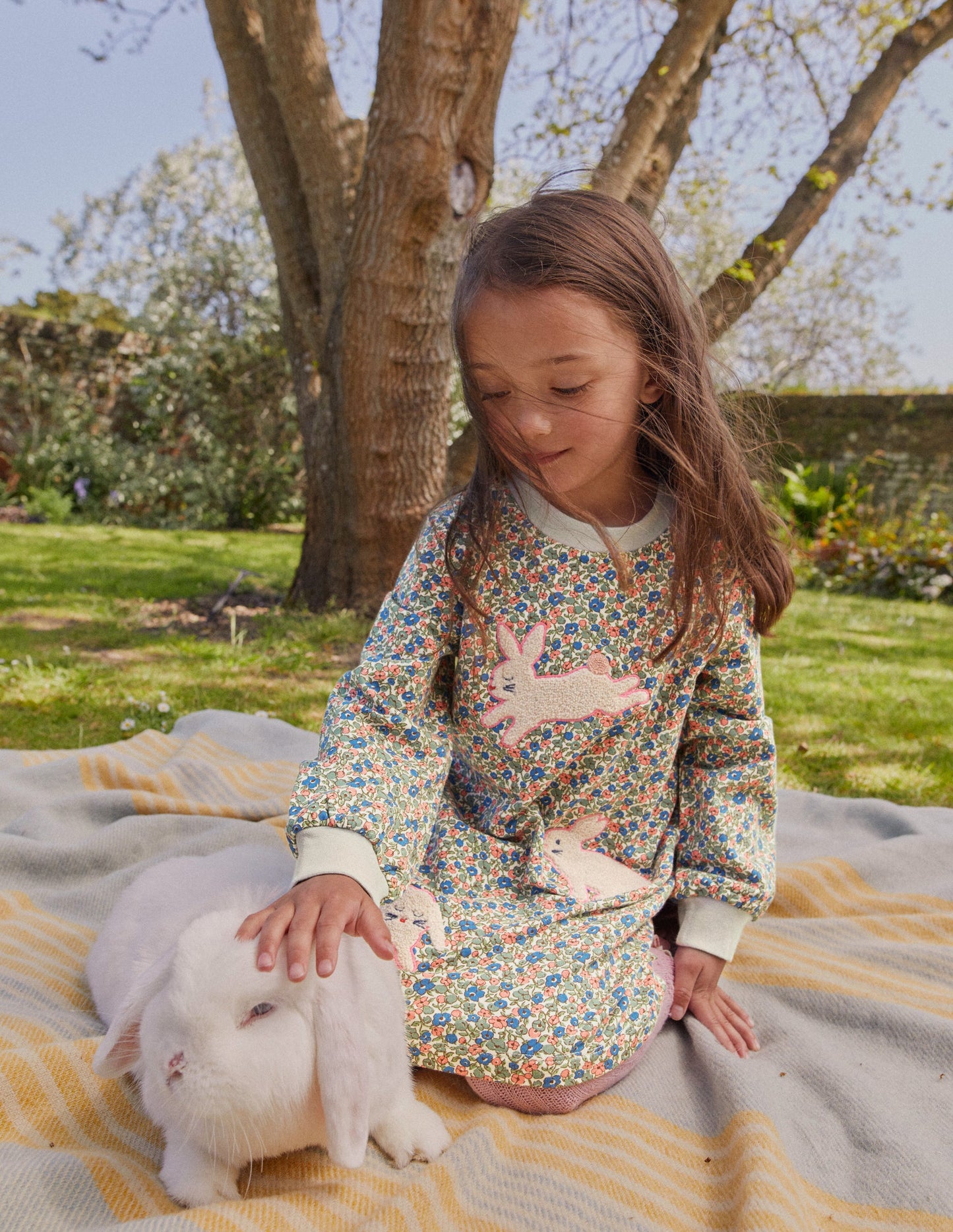 Appliqué Sweatshirt Dress-Floral Bunnies