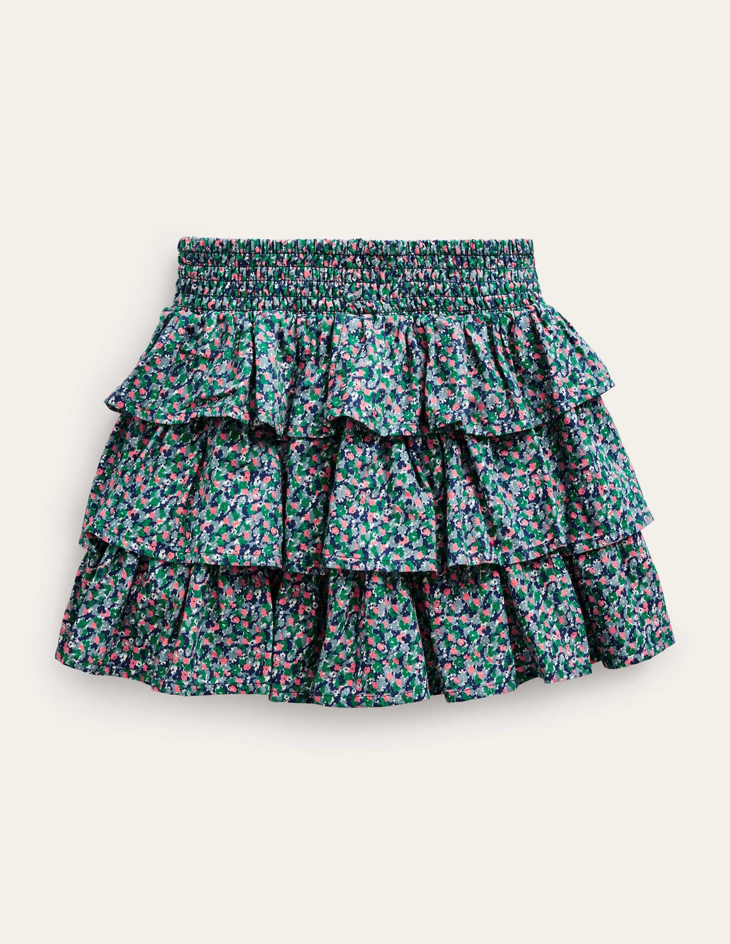 Tiered Mini Skirt-Pebble Blue Micro Flower