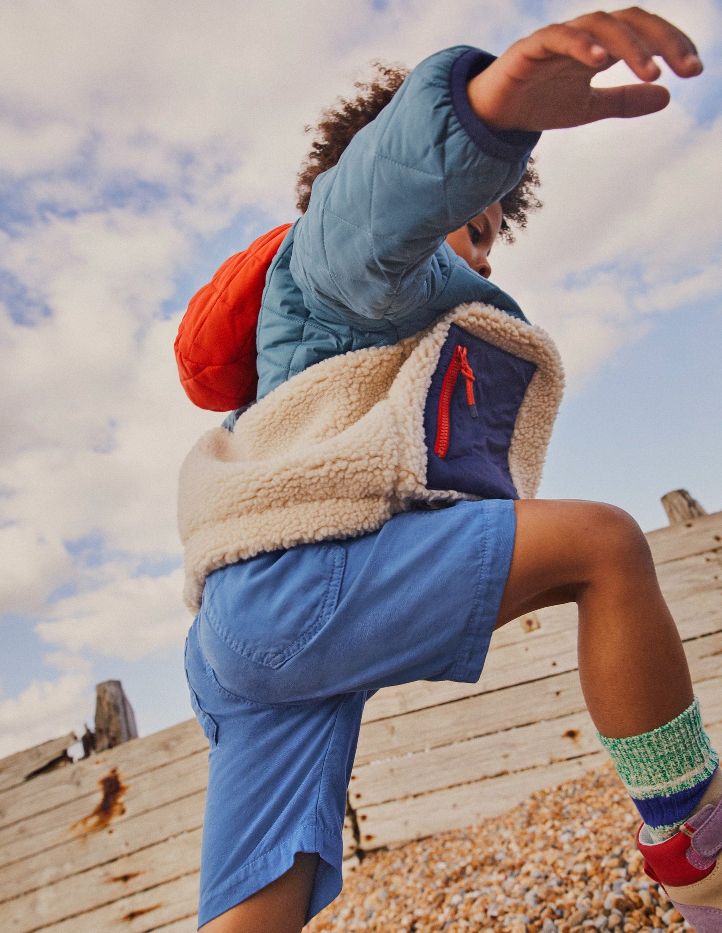Borg Mix Jacket-Puddle Blue