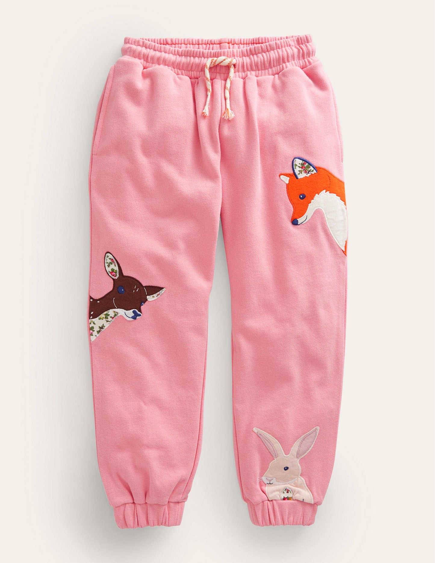 Appliqué Joggers-Almond Pink Animals