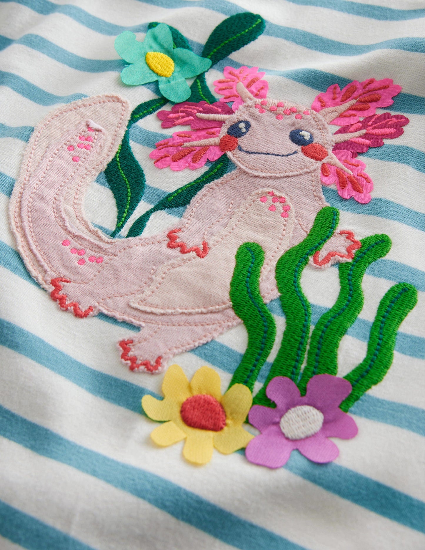 Appliqué T-Shirt-Aqua Sea/Ivory