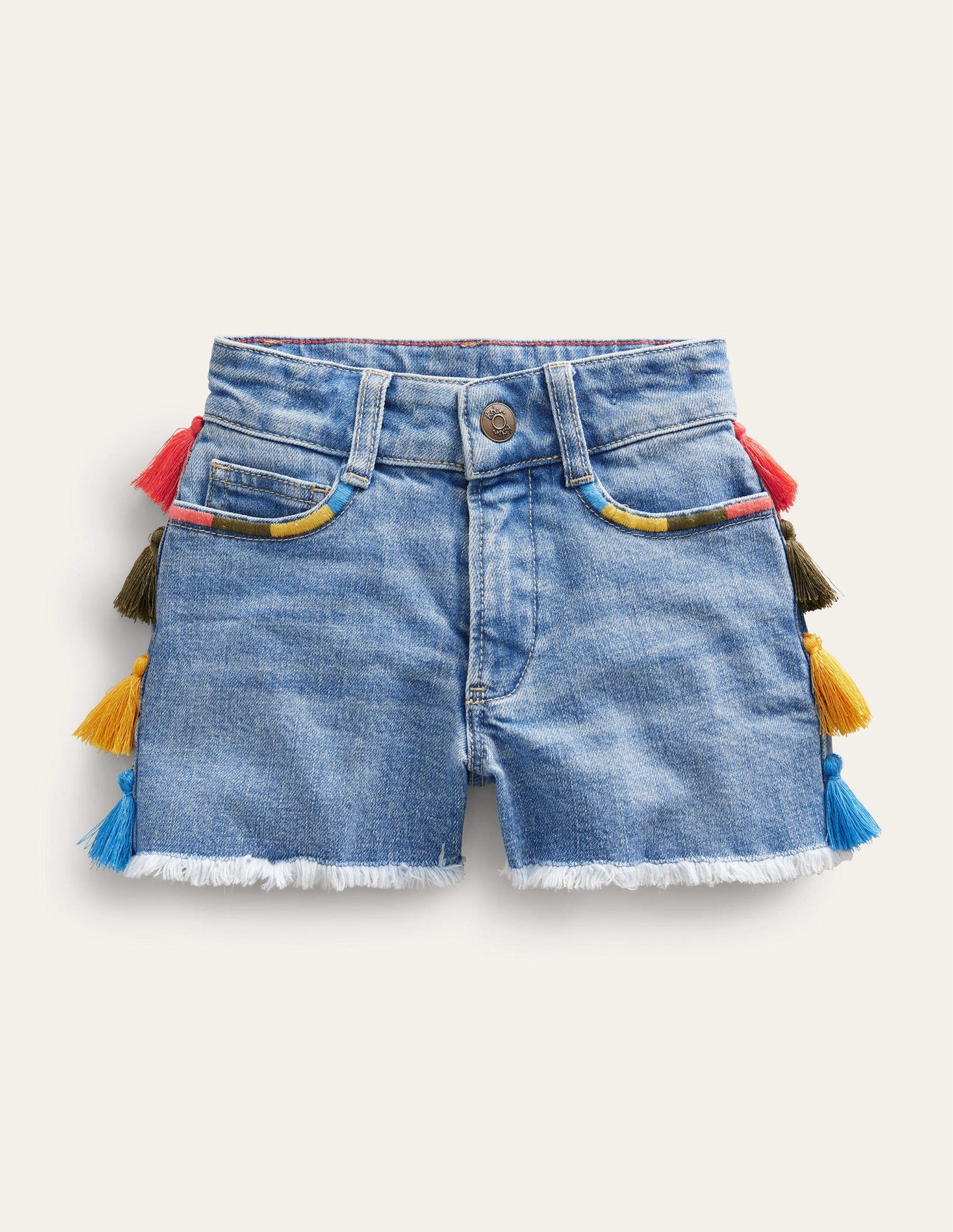 Tassle Denim Shorts-Light Vintage Wash