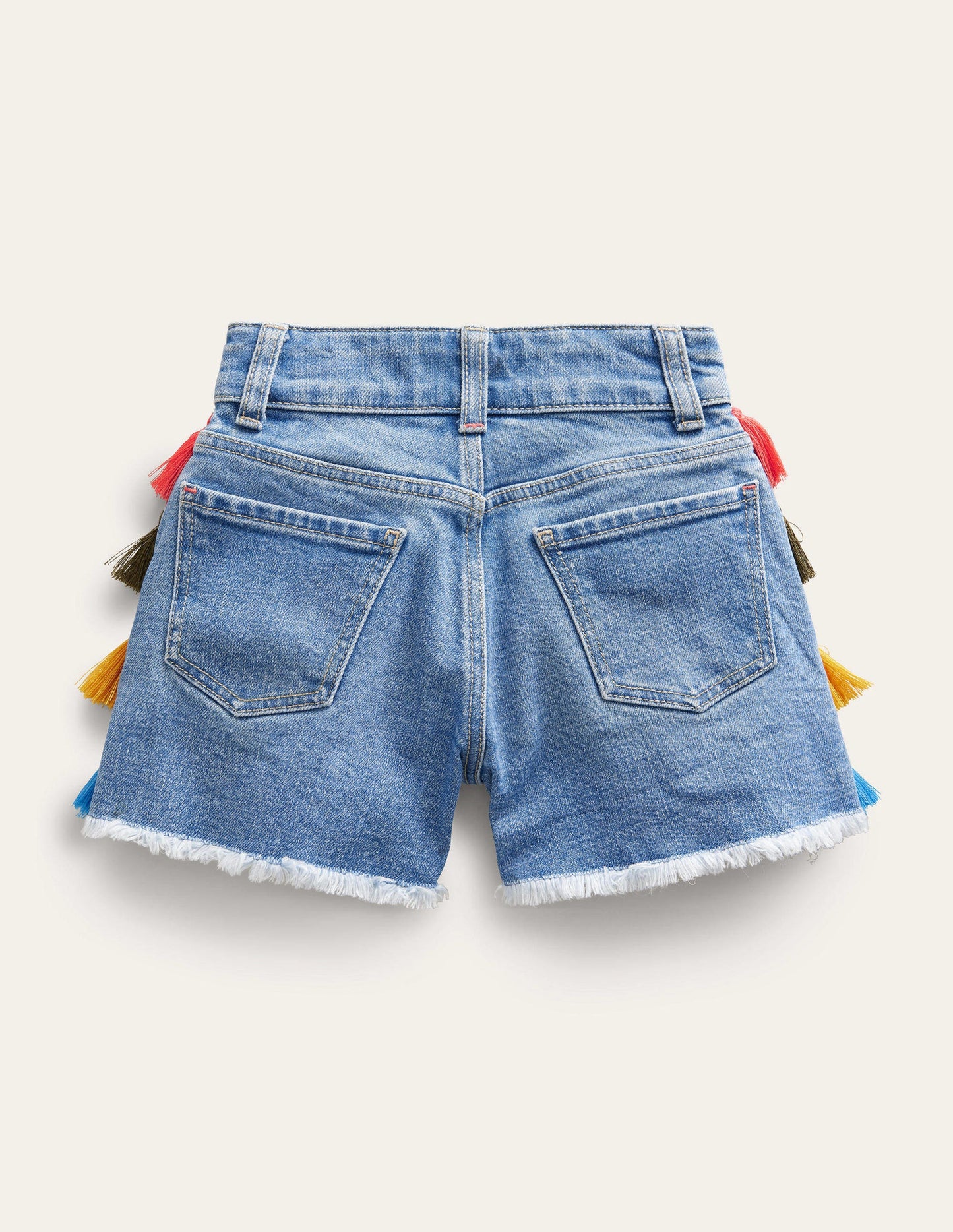 Tassle Denim Shorts-Light Vintage Wash