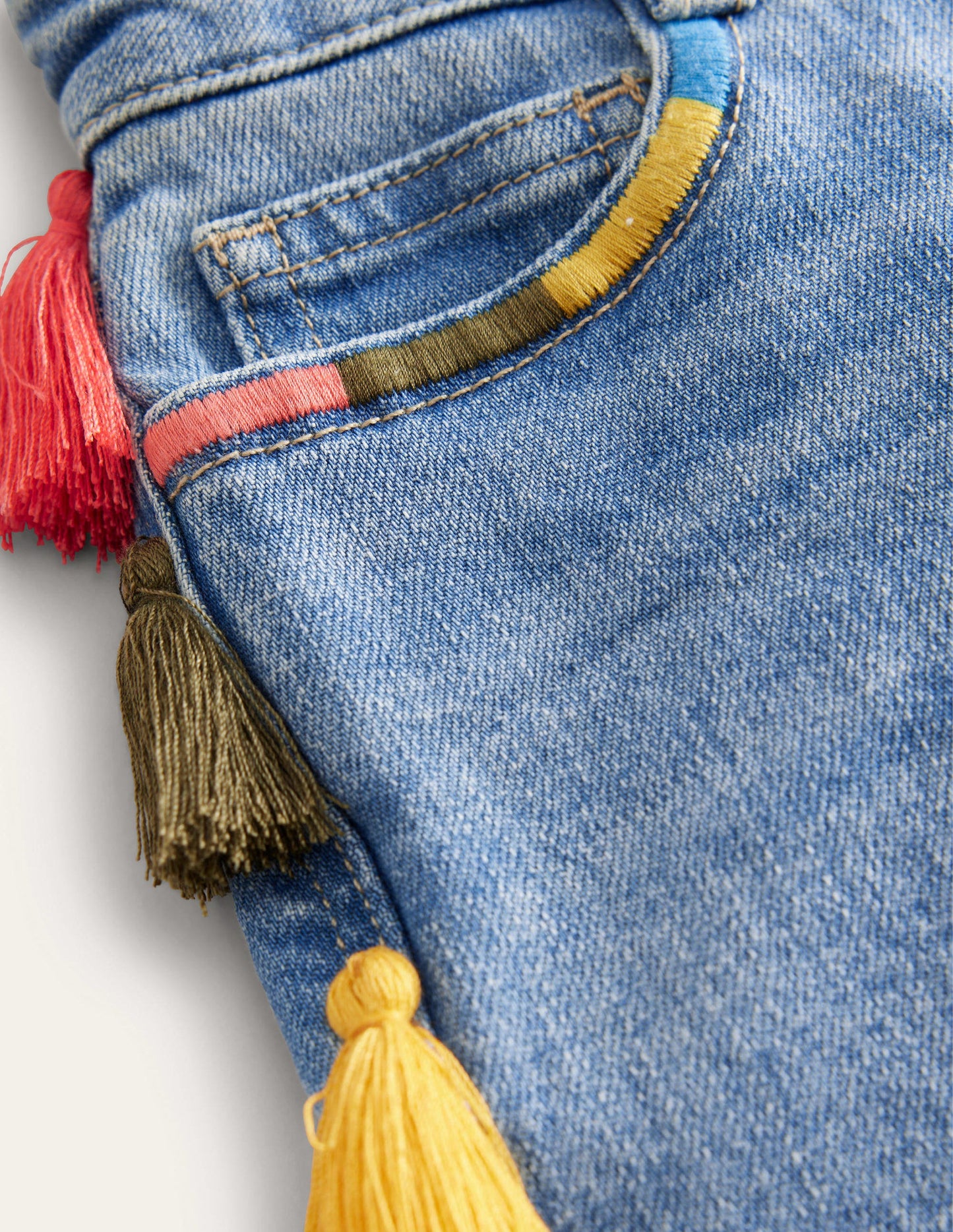 Tassle Denim Shorts-Light Vintage Wash