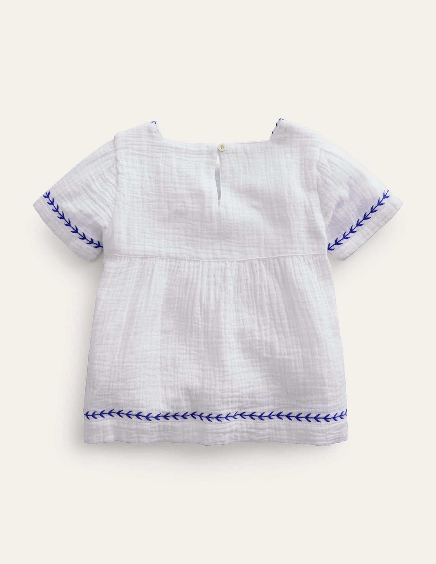 Embroidered Trim Top-White