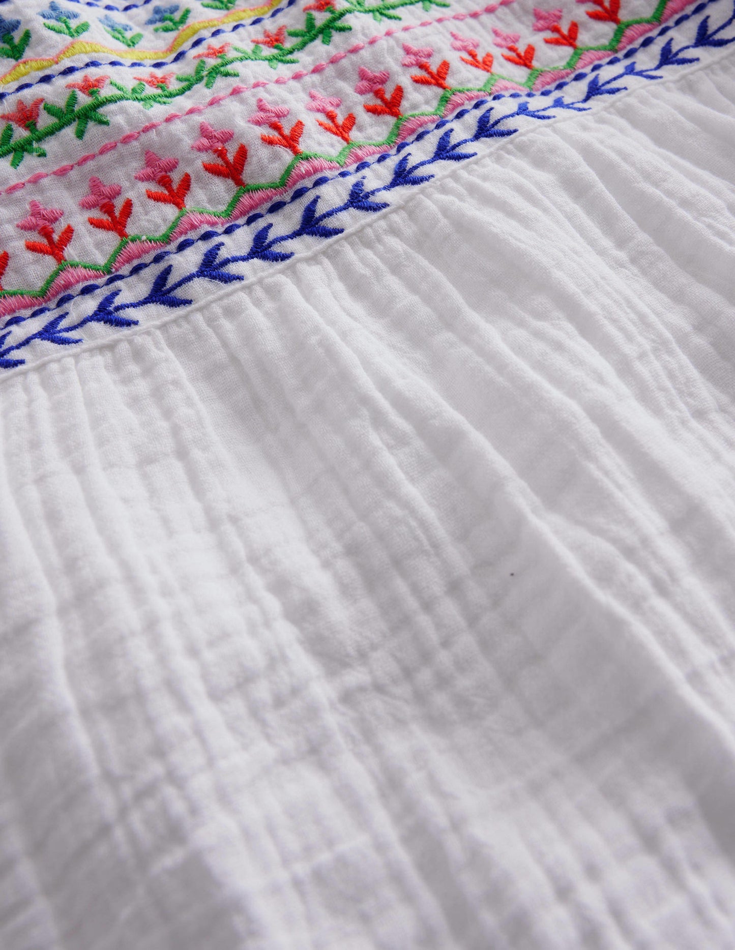 Embroidered Trim Top-White