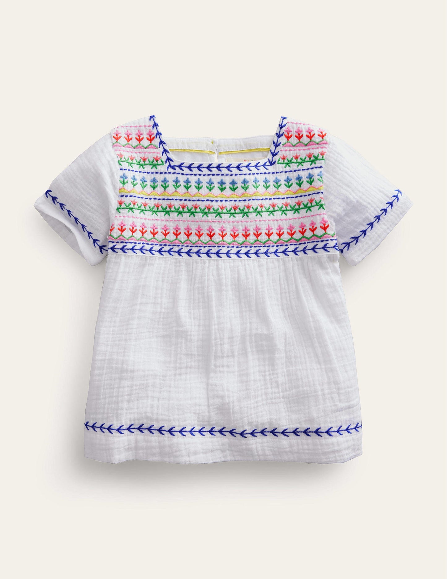 Embroidered Trim Top-White