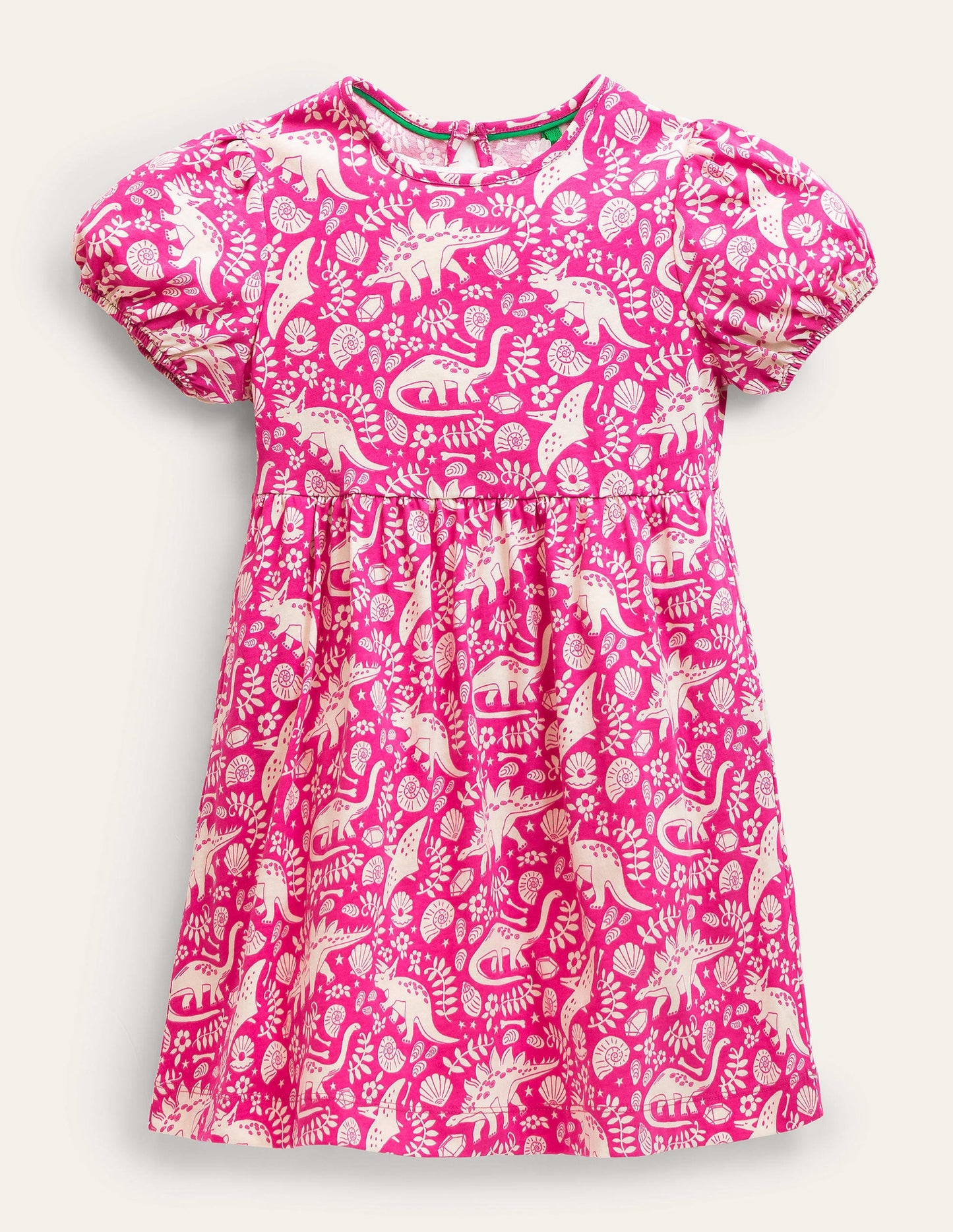 Puff Sleeve Jersey Dress-Tickled Pink Dinosaur Toile