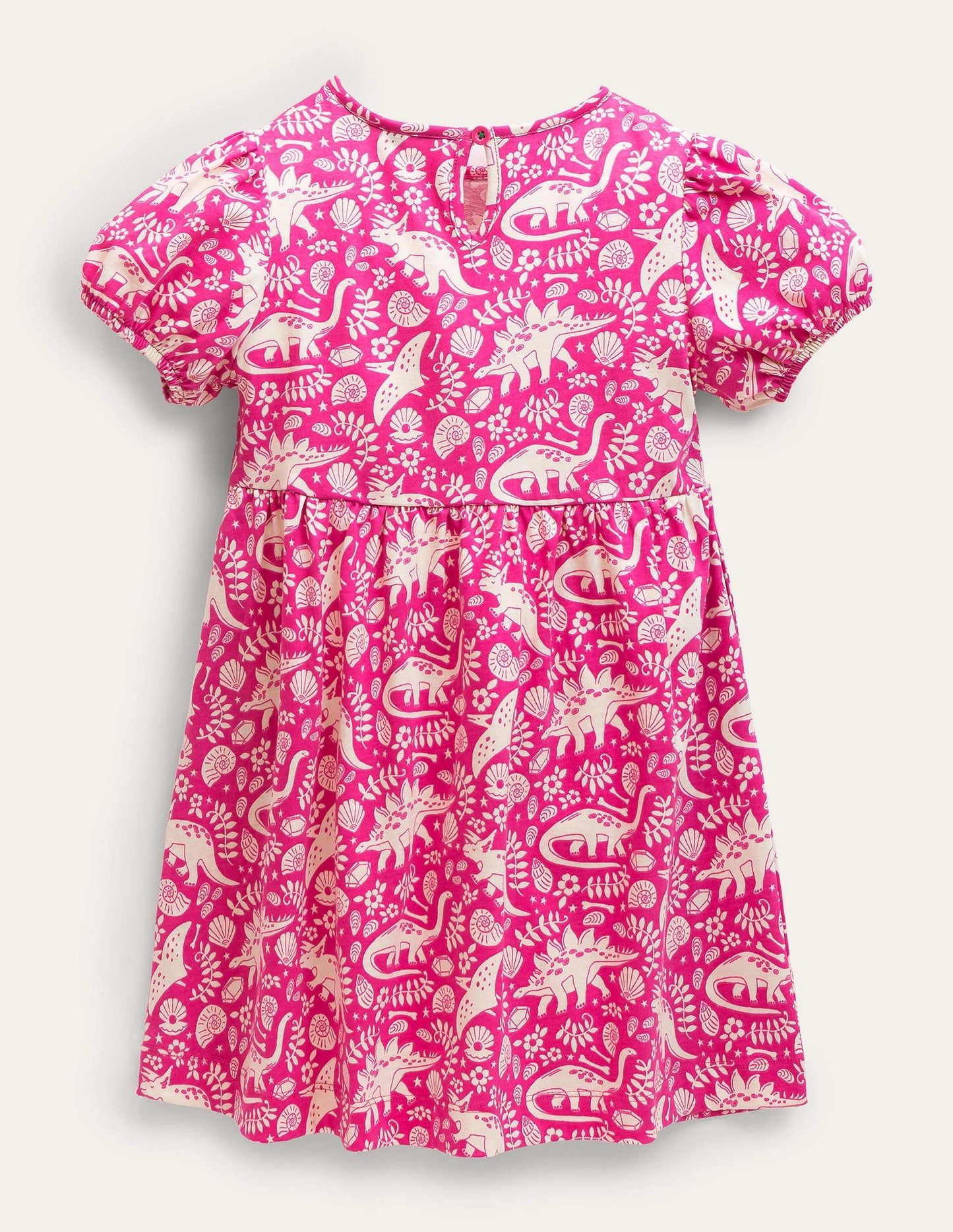 Puff Sleeve Jersey Dress-Tickled Pink Dinosaur Toile