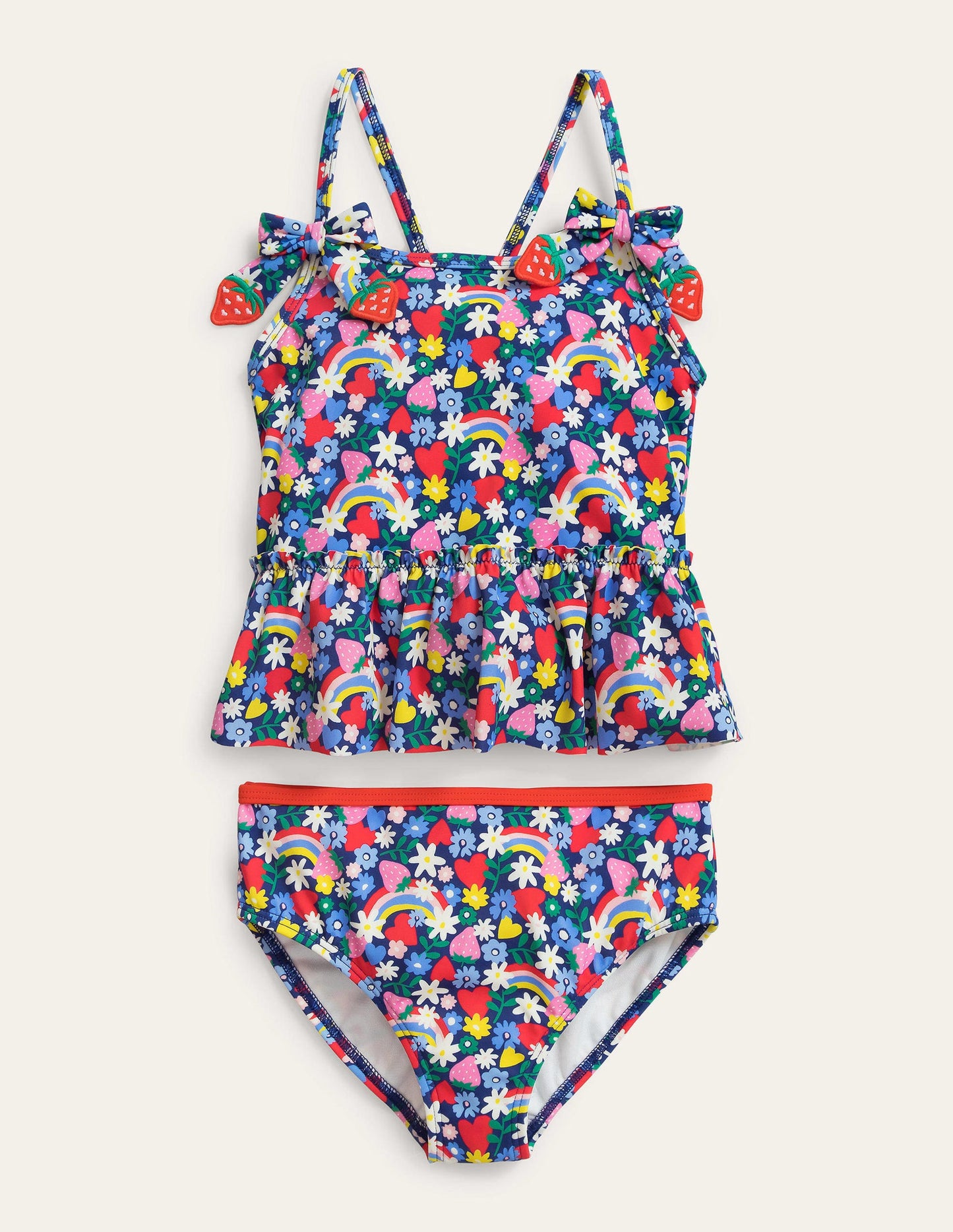 Tankini Set-Ivory and Multi Rainbow Ditsy