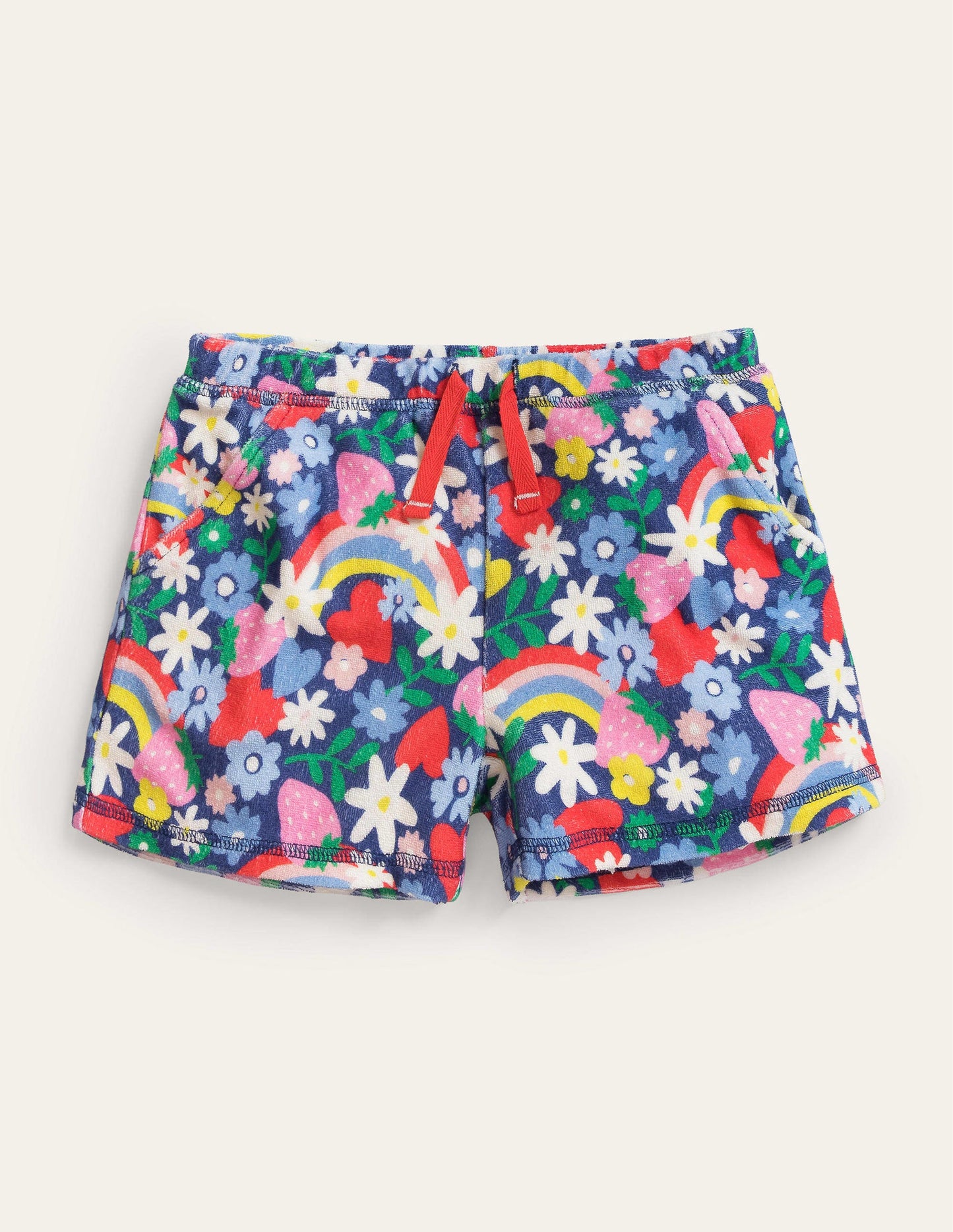 Printed Towelling Shorts-Multi Rainbow Ditsy