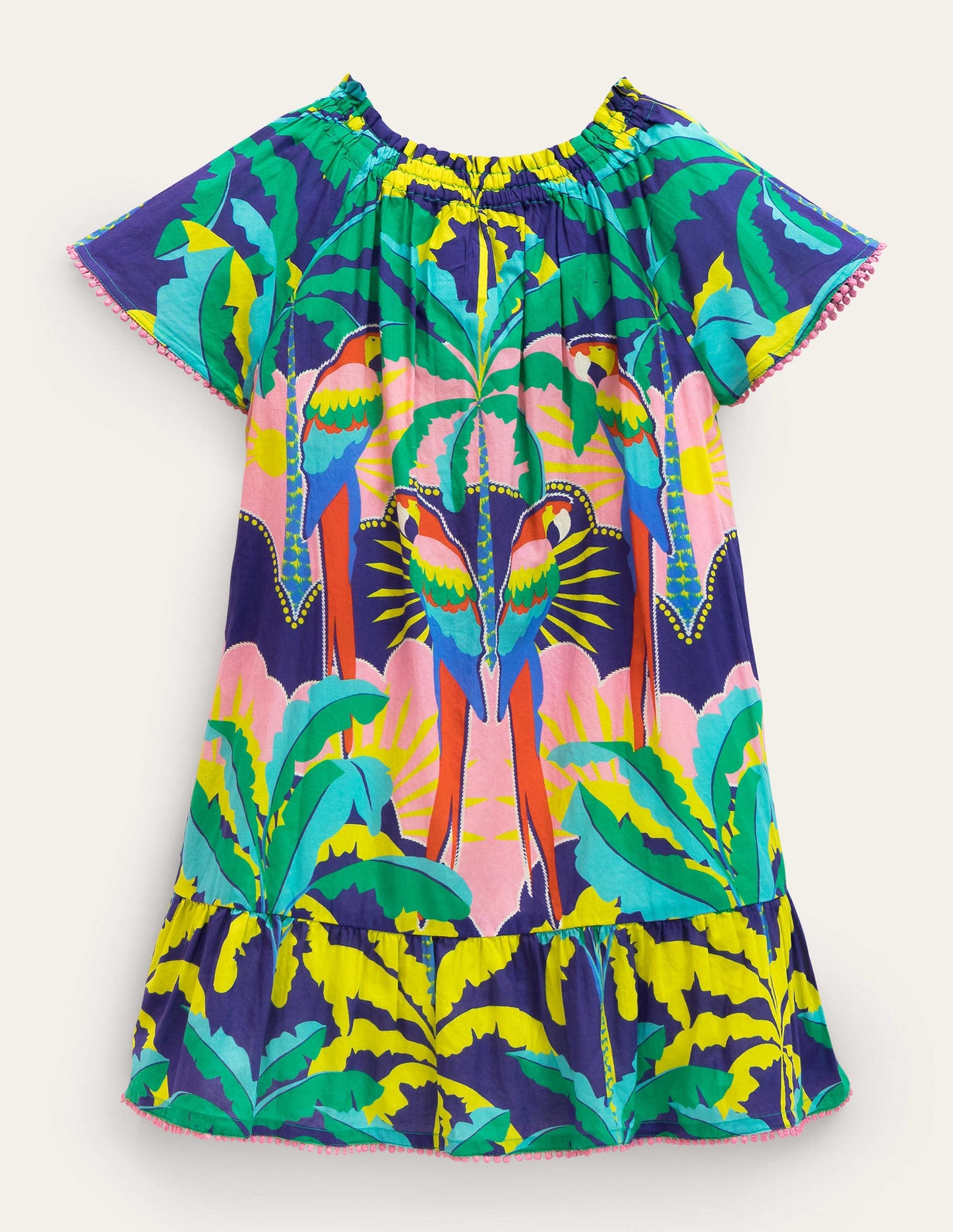 Smocked Kaftan-Multi Parrot