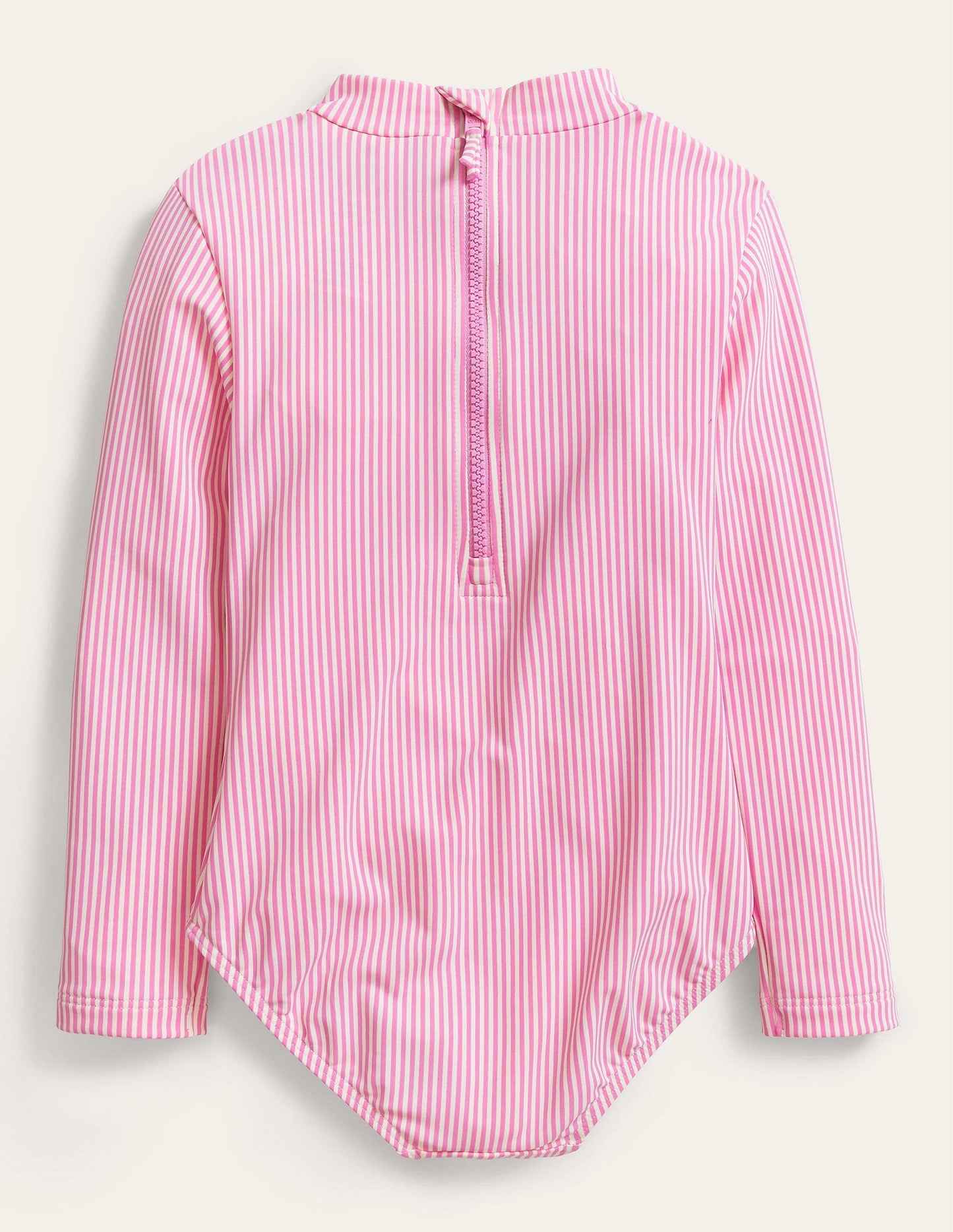 Long-sleeved Frilly Swimsuit-Tickled pink and ivory stripe