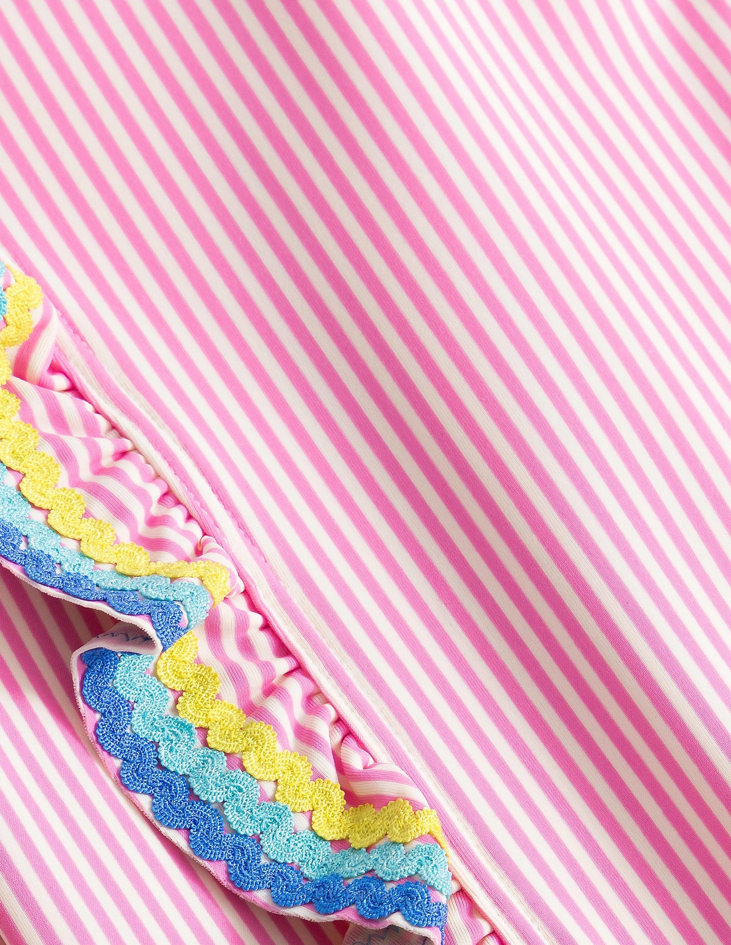 Long-sleeved Frilly Swimsuit-Tickled pink and ivory stripe