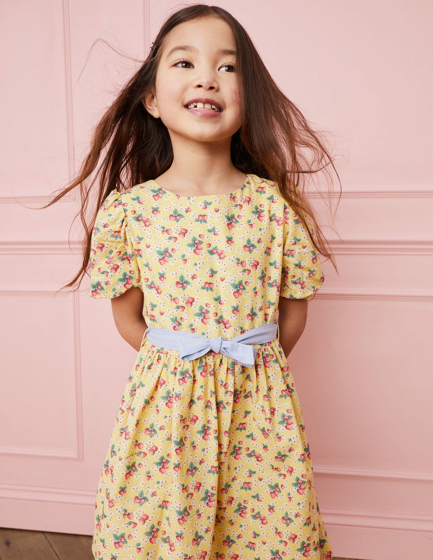 Cotton Linen Vintage Dress-Buttercup Strawberry Ditsy