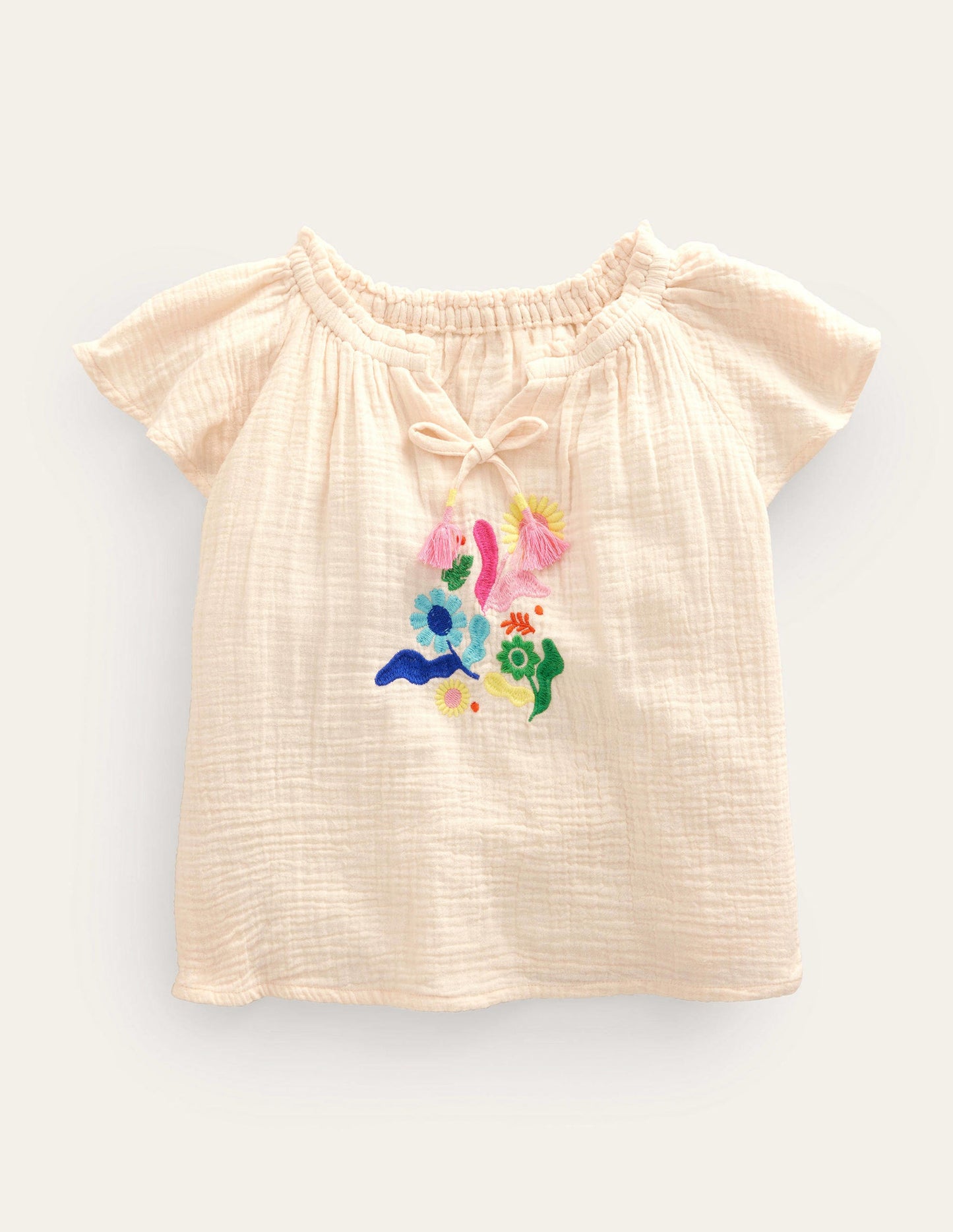 Beachy Embroidered Top-Ivory