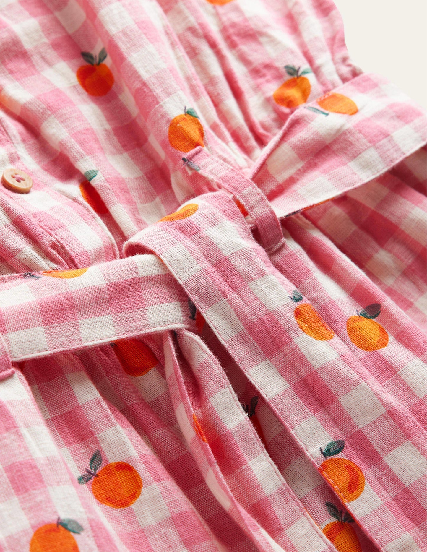 Linen-Cotton Ruffle Playsuit-Azalea and Ivory Gingham
