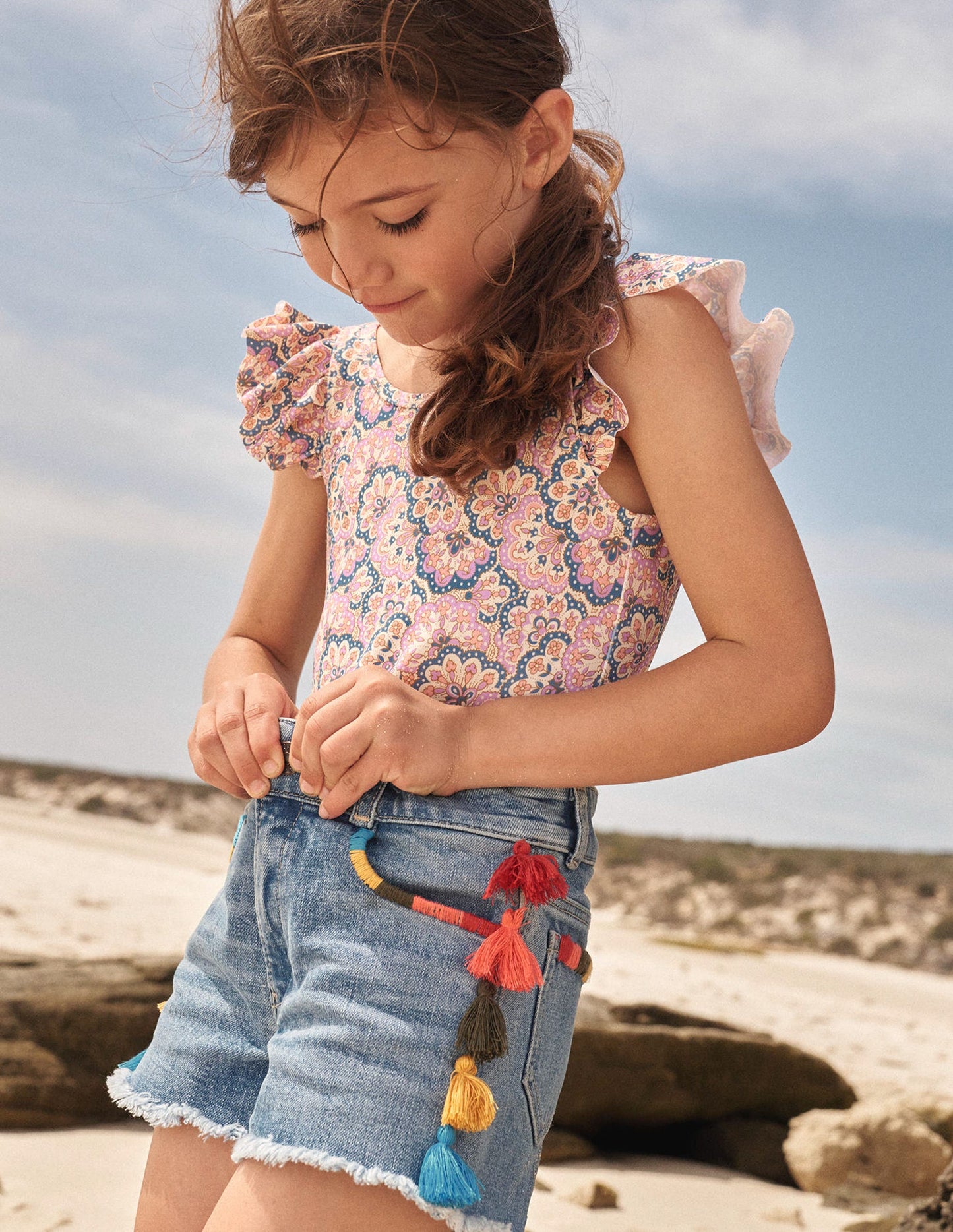 Tassle Denim Shorts-Light Vintage Wash